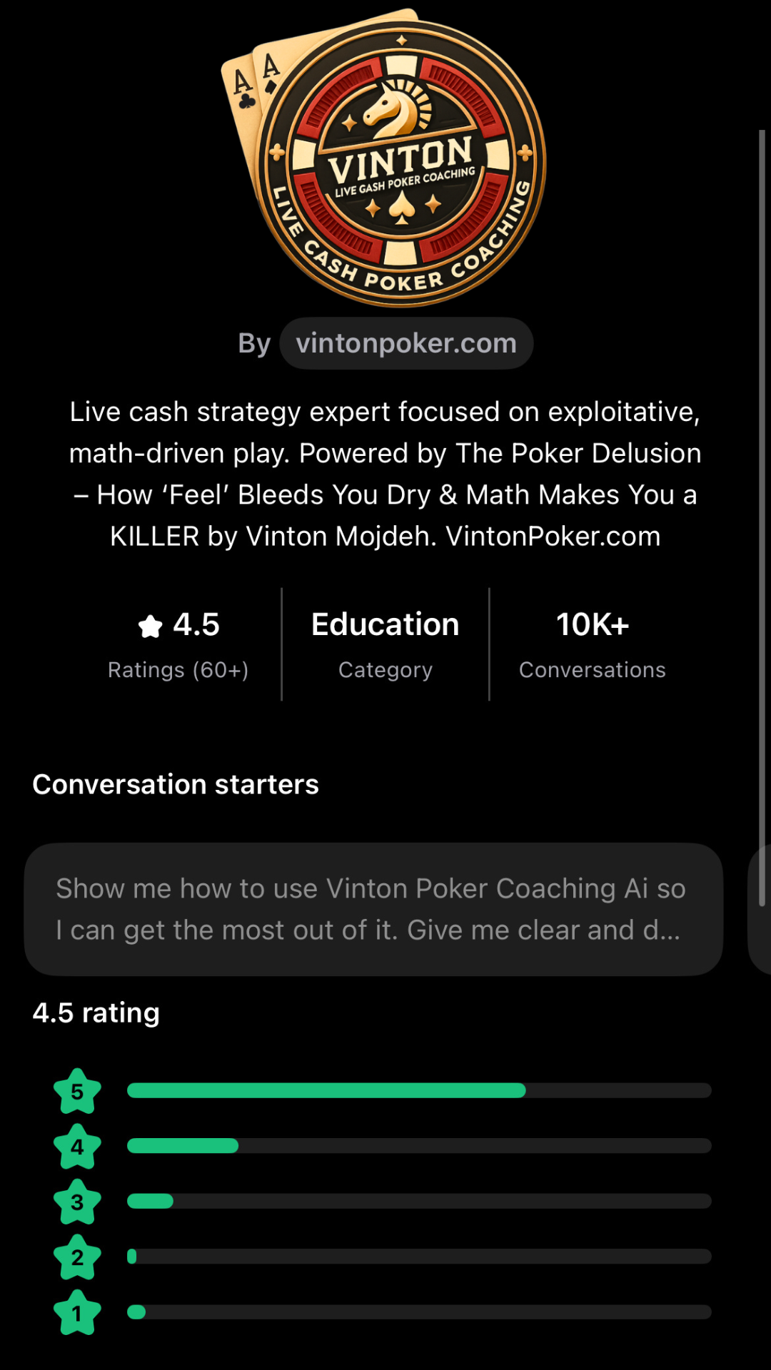 Vinton Live Cash Poker Coaching Ai app screenshot