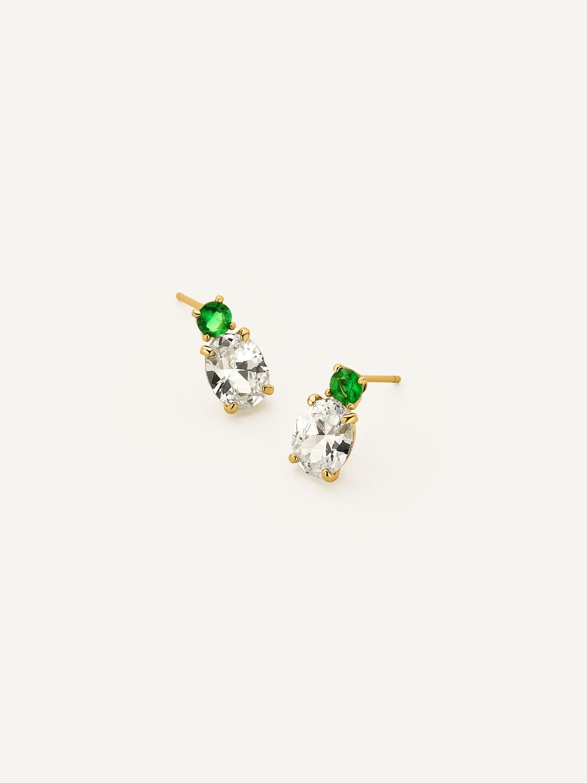 Gold & Green CZ Stud Earrings