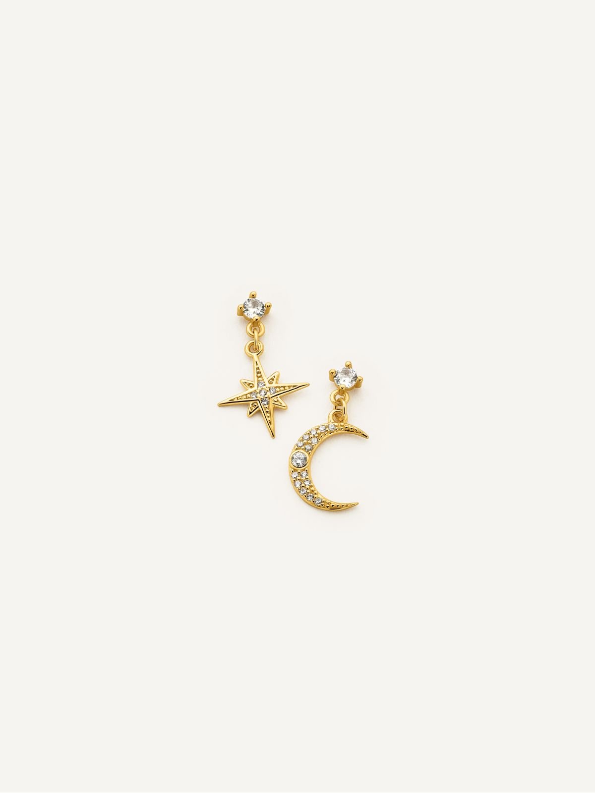 Gold Celestial Mismatched Drop Earrings