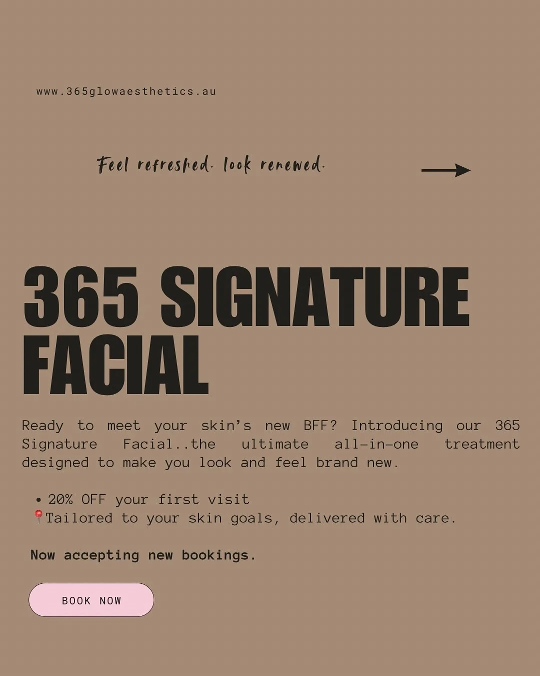 Ever wondered what makes the 365 Signature Facial our most loved treatment?
Let&rsquo;s break it down, slide by slide. Because your skin deserves more than a basic cleanse. ⏱ 60 minutes of customized skin rehab
💰 $119 (and yes, first-timers get 20% 