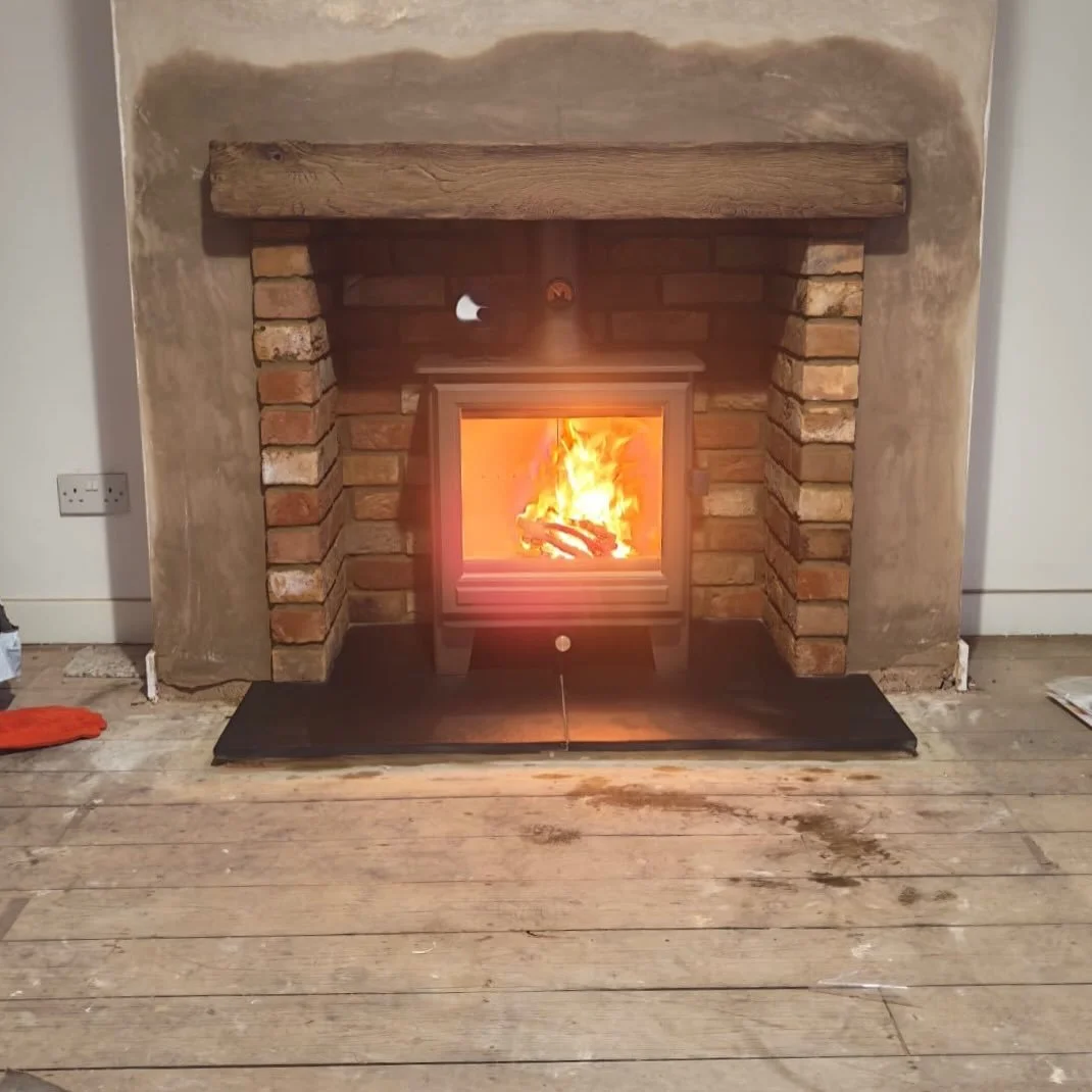 Another fresh install completed 🔥

This one came together beautifully. A clean, solid stove install set into a classic brick inglenook, finished off with a chunky timber beam and a proper hearth. Ready to throw out some serious heat and look great d