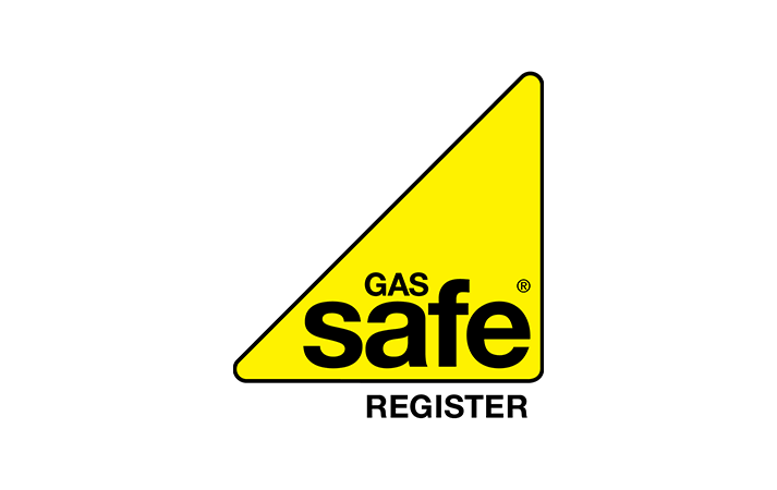 Gas Safe Register logo in a yellow triangle with black text.
