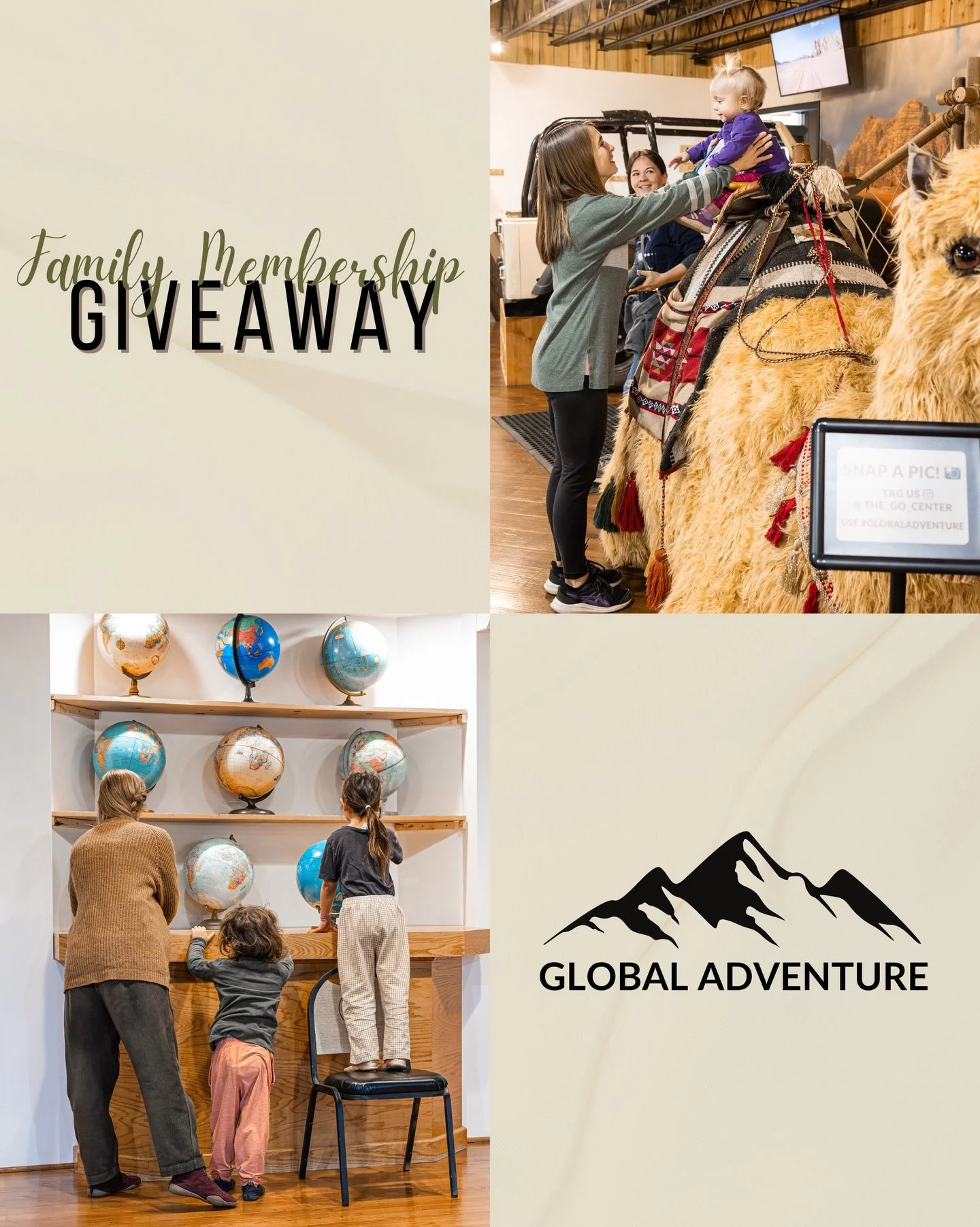 It&rsquo;s been a minute since we&rsquo;ve done a giveaway around here! 

We&rsquo;re giving away ONE FREE Family Pass Membership to Global Adventure &mdash; a $159 value!

Here&rsquo;s how to enter:
&nbsp;&nbsp;&nbsp;&nbsp;1&nbsp;&nbsp;&nbsp;&nbsp;L