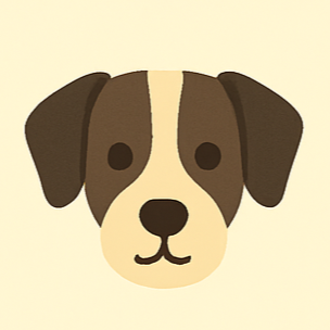 Illustration of a dog's face with floppy ears and a neutral expression.
