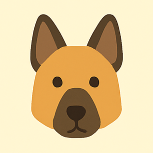 Illustration of a dog's face with a tan and brown color scheme and large ears.