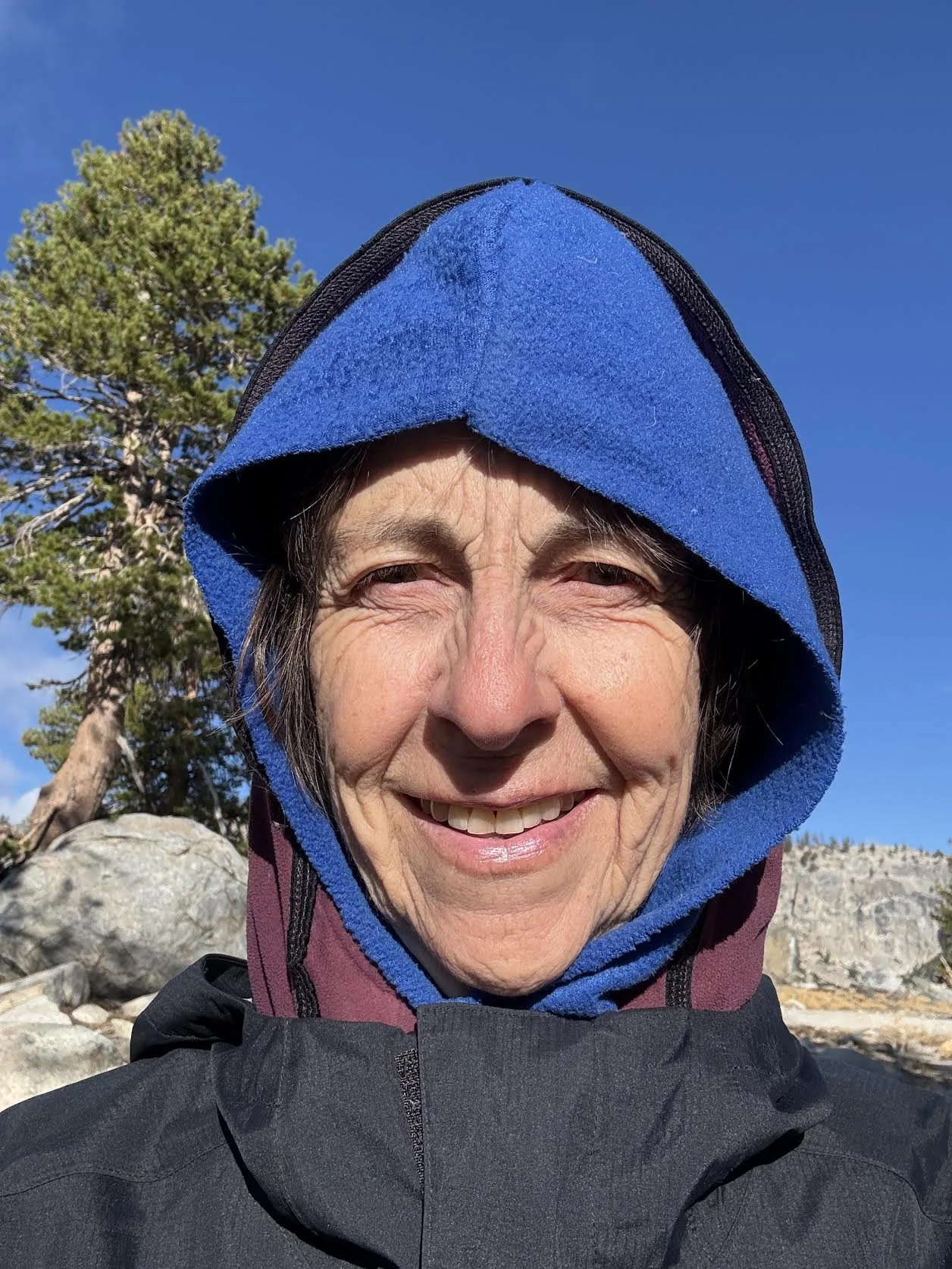 photo of Rebecca Haseltine in her happy place, not with babies, but with the rocks and trees.