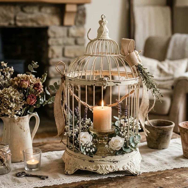 Shabby Chic Bird Cage Decor Ideas
