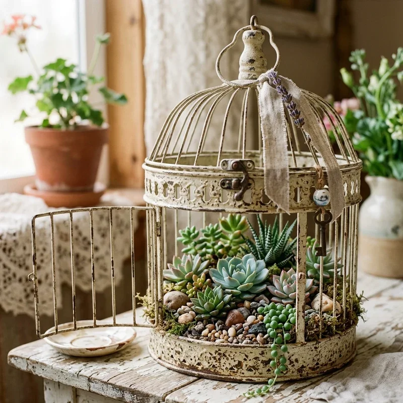 Shabby Chic Bird Cage Decor Ideas