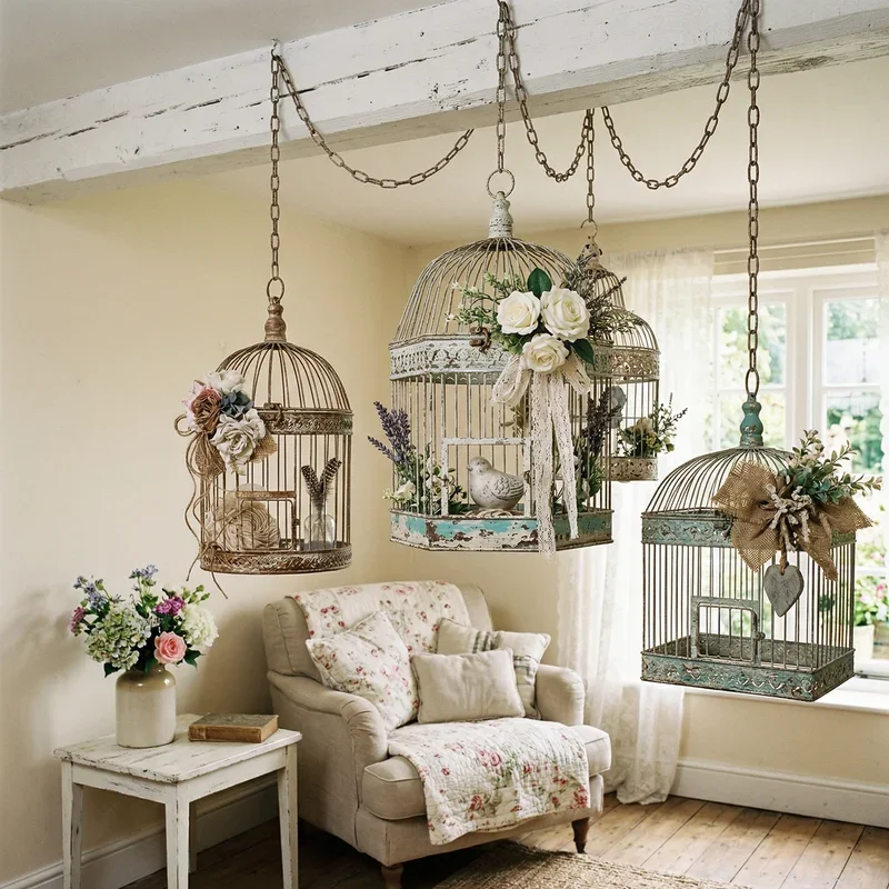 Shabby Chic Bird Cage Decor Ideas