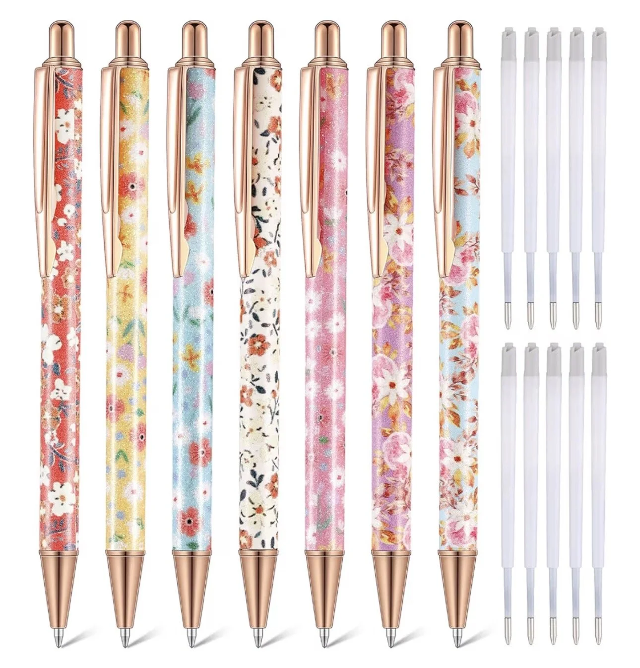 7 Spring colored floral ball point pens.