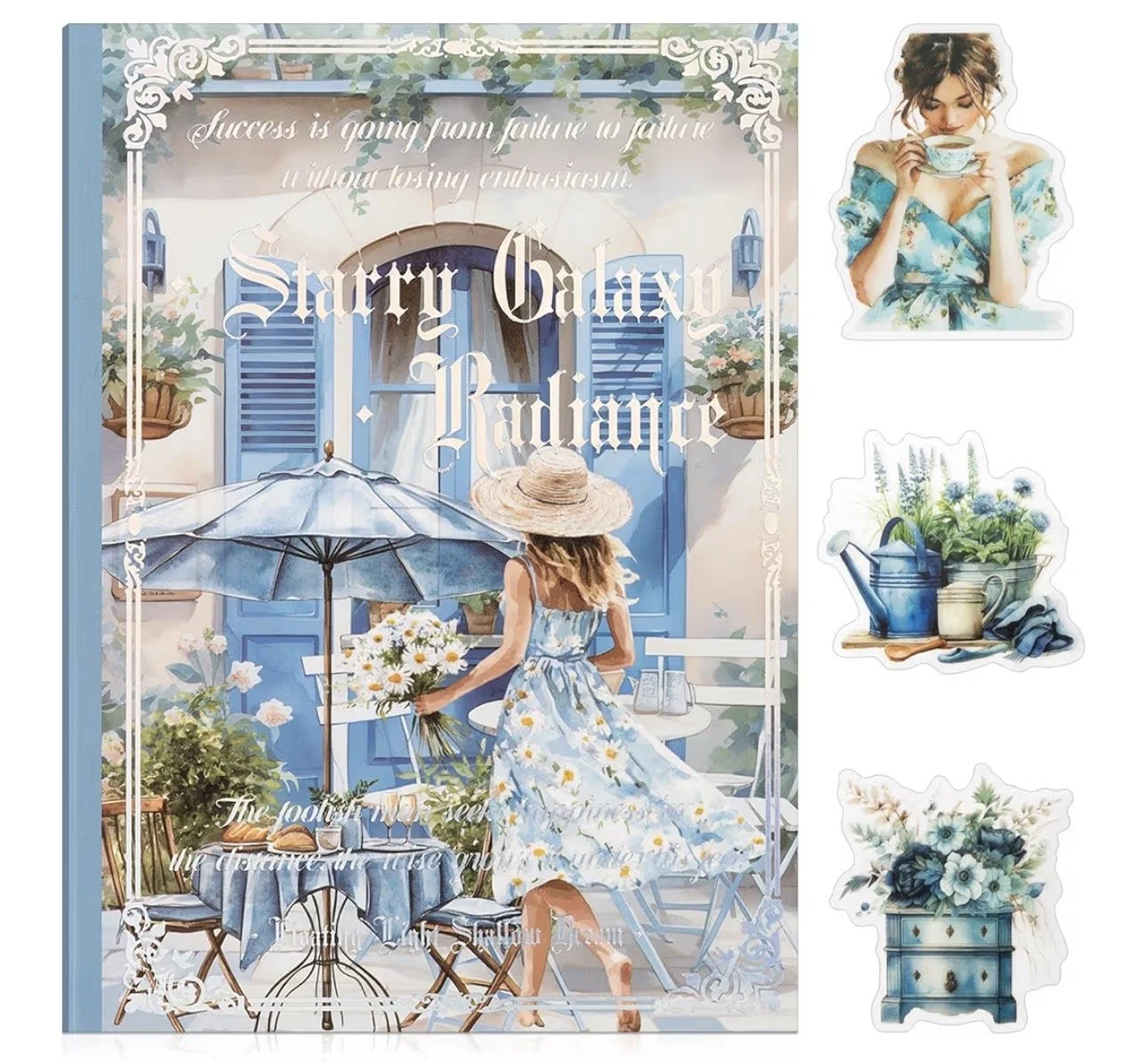 Blue floral journaling stickers