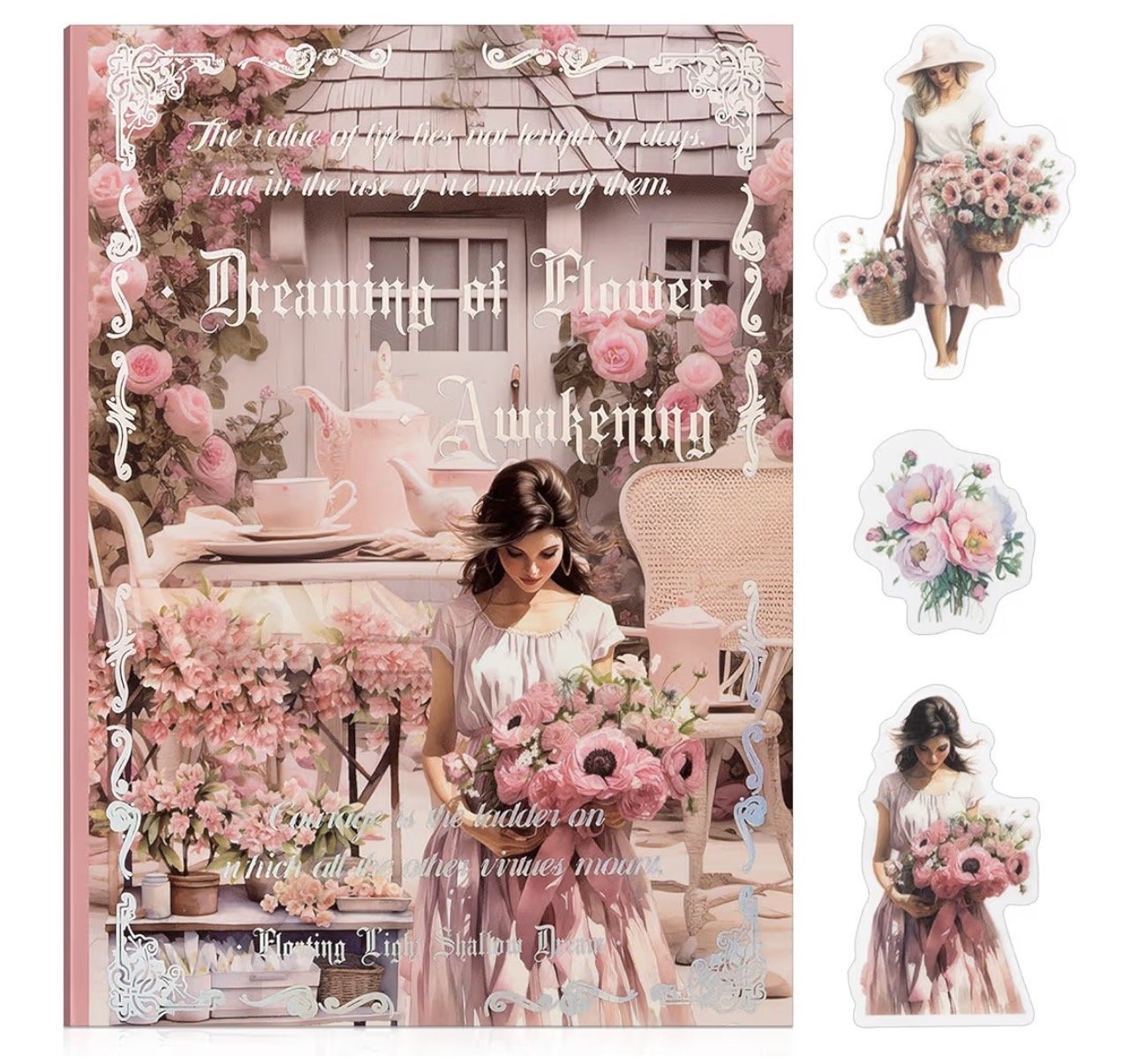 Pink floral journaling stickers