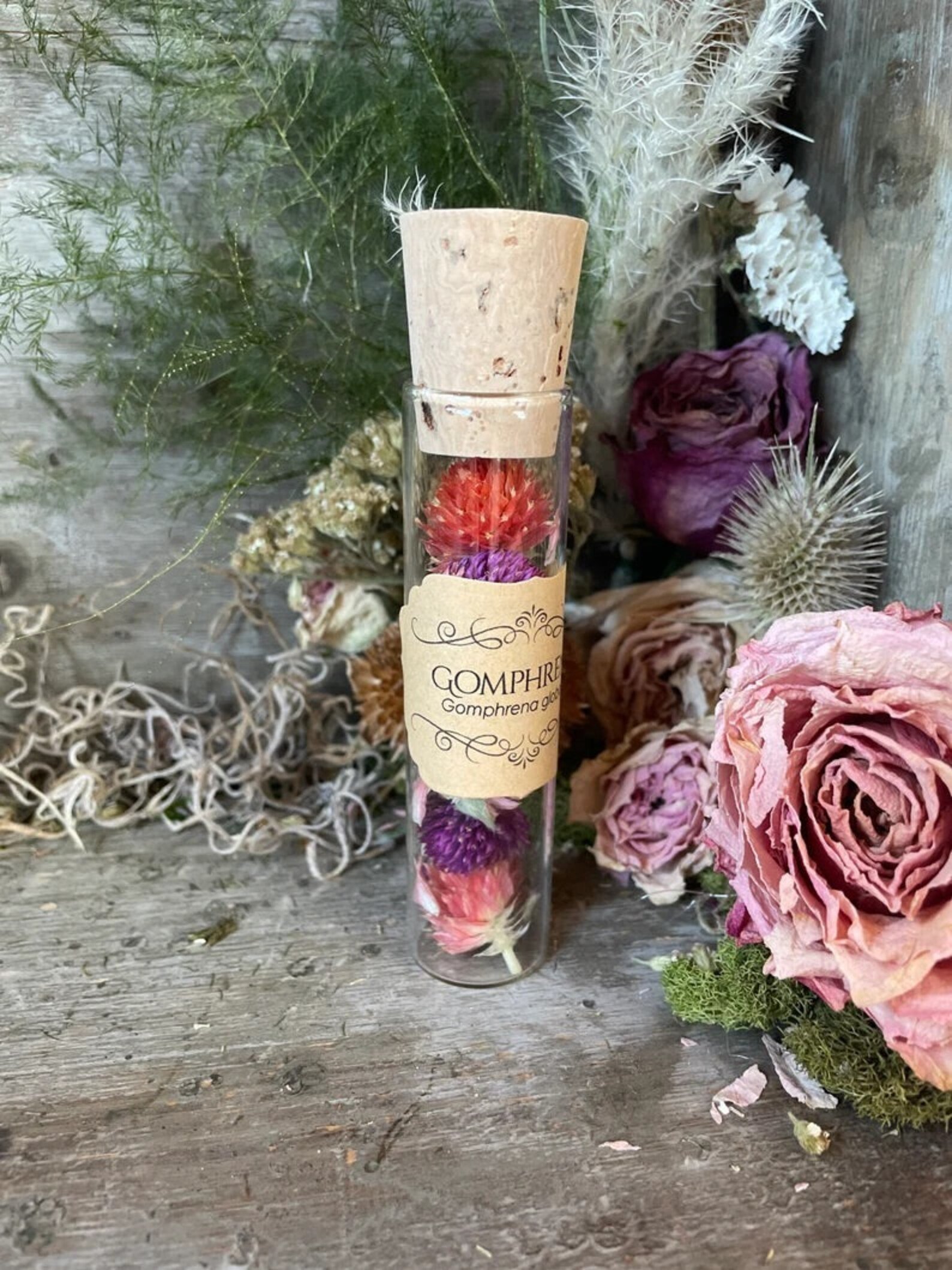 Glass Herb Vial: Gomphrena