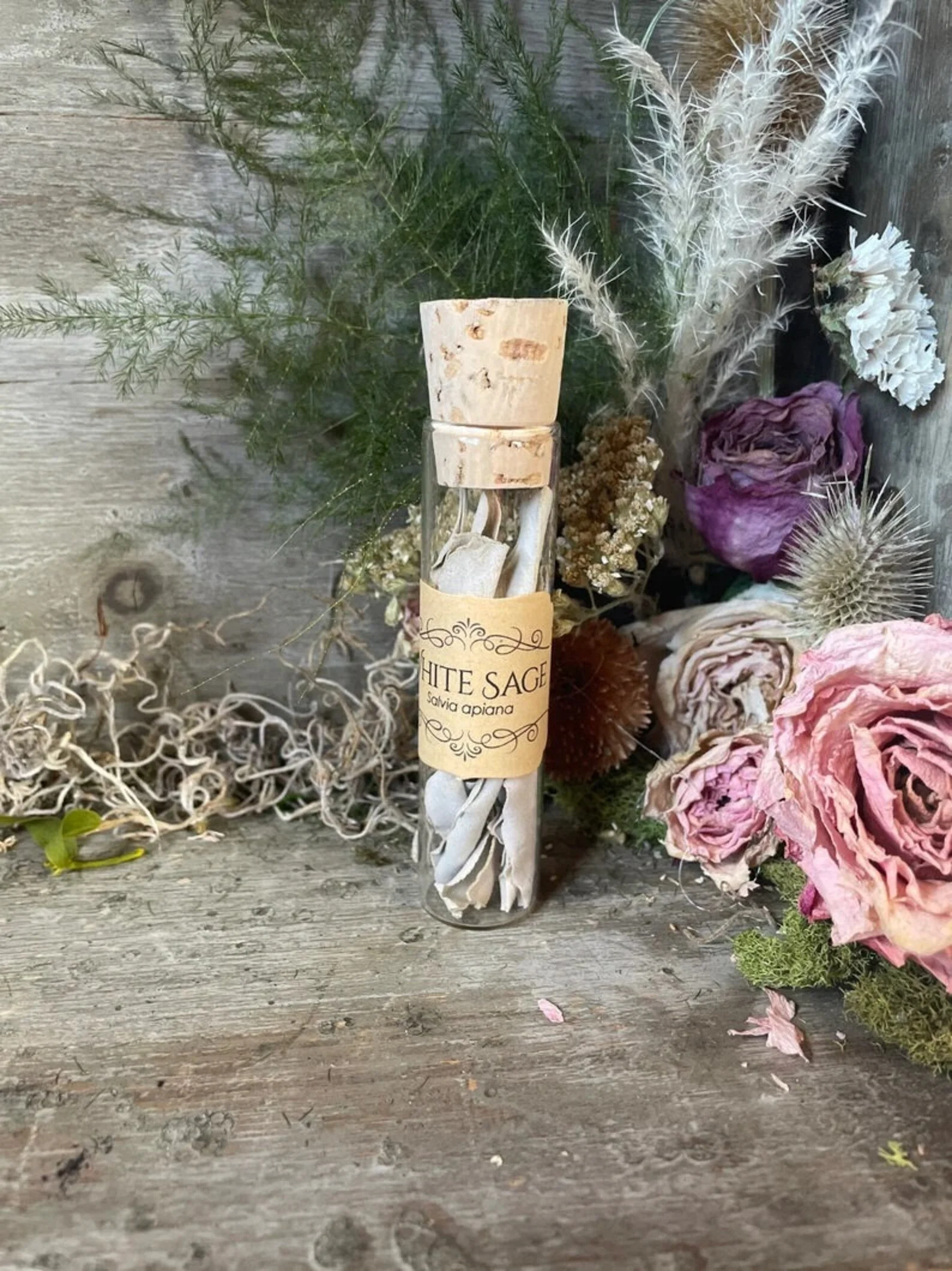 Glass Herb Vial:  White Sage