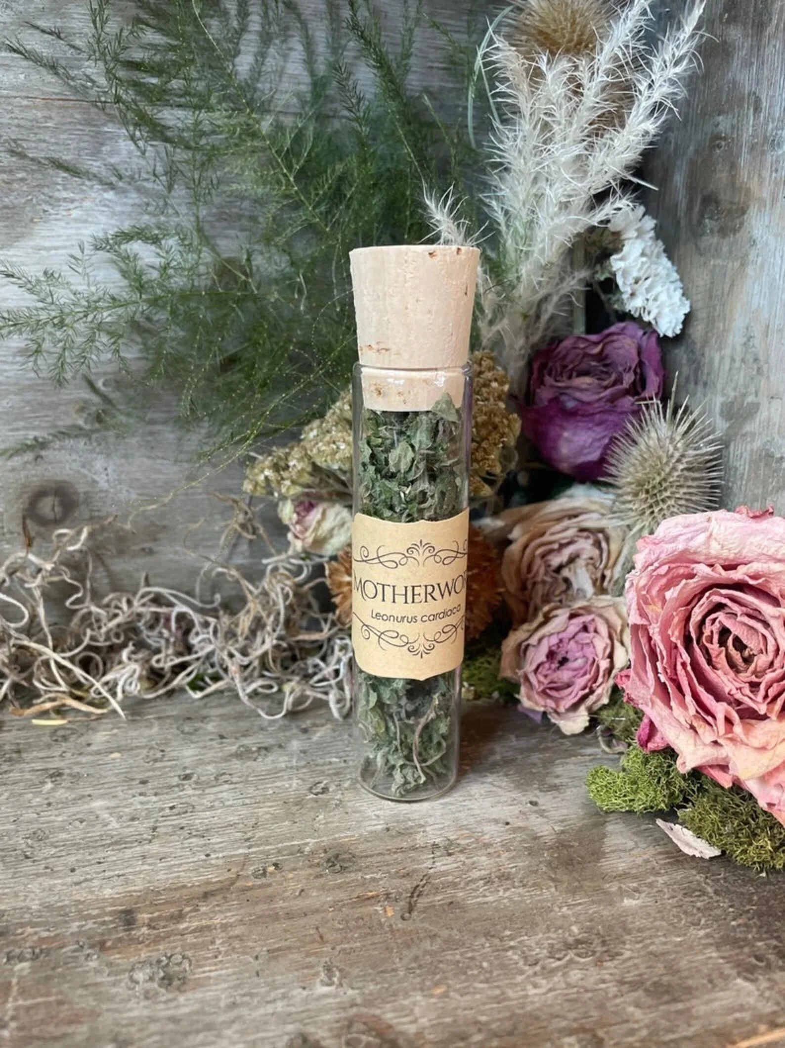 Glass Herb Vial: Motherwort