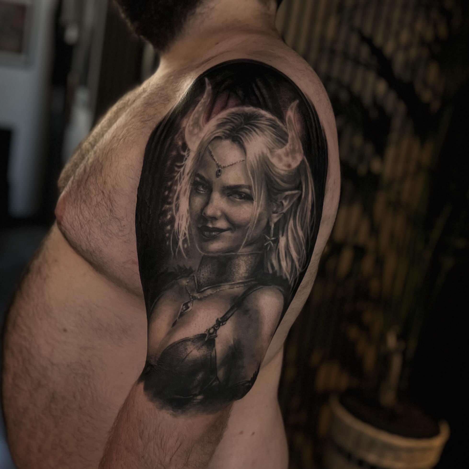 Background fresh, otherwise healed. Start of a Hell themed sleeve. Thanks for the trust! ❤️