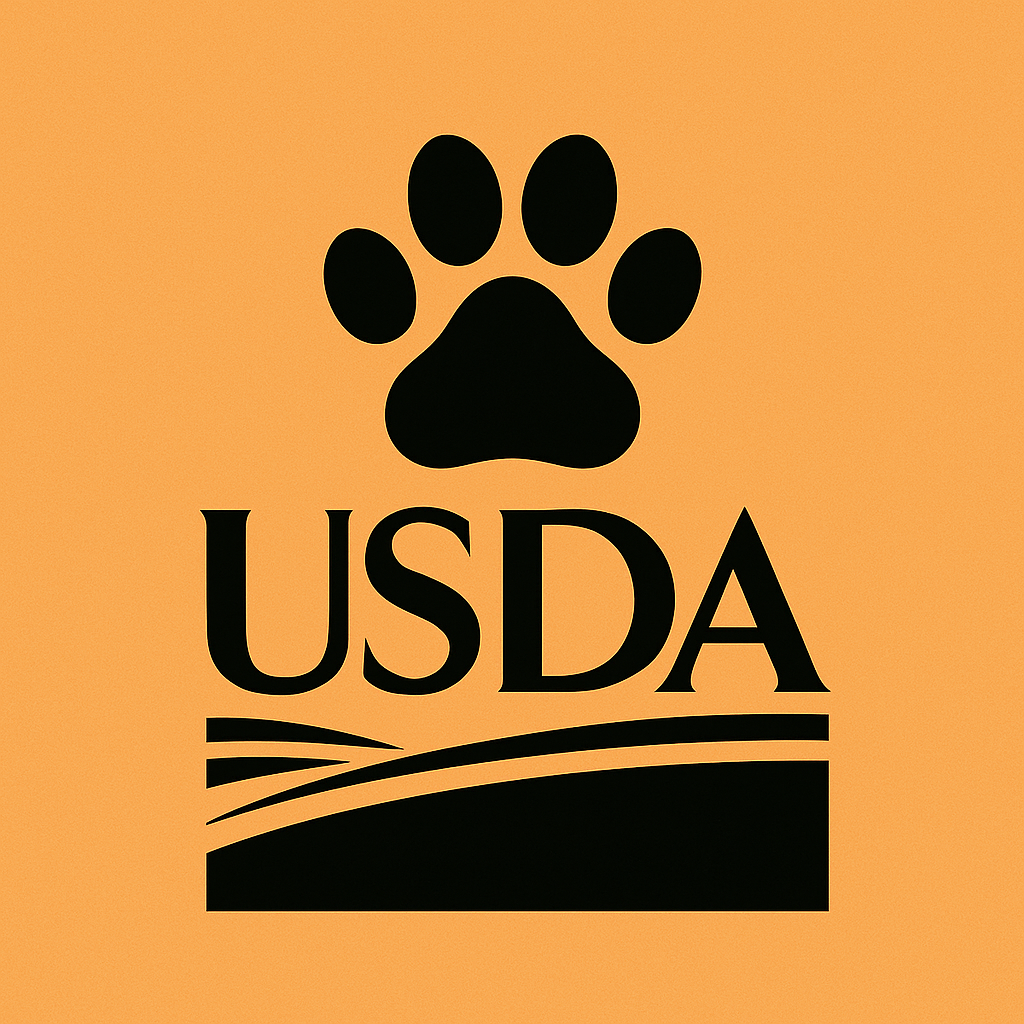 USDA logo featuring an orange paw print and black text on an orange background.