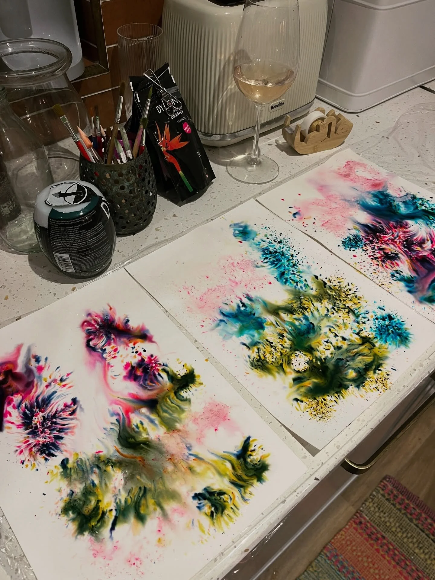 Just a girl, her wine and a bunch of Dylon dyes on a Wednesday night. Dying my daughter&rsquo;s favourite dress to mask the inevitable jam and paint stains exuded over the past year meant cracking open the dylon stash. I couldn&rsquo;t resist a littl