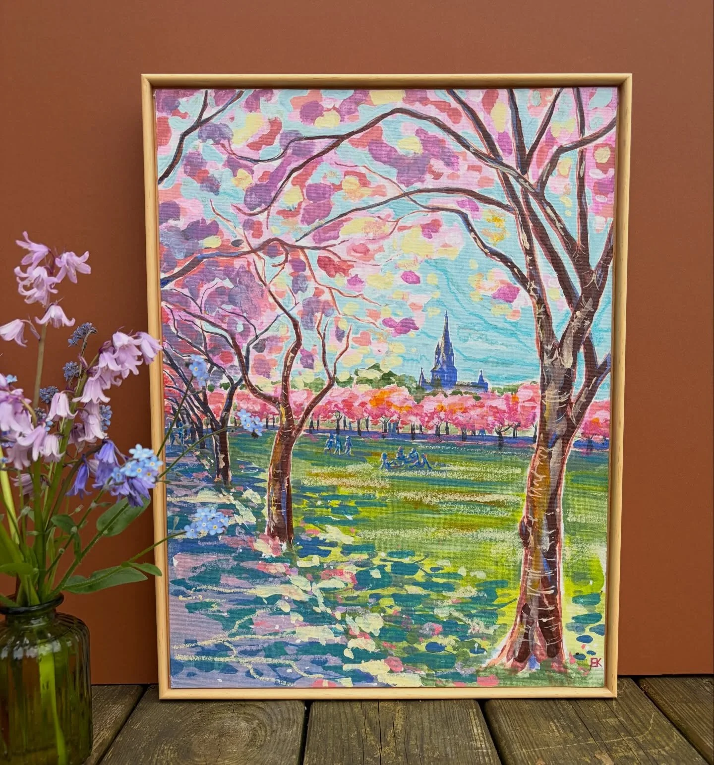 Together in the Meadows - Now that it is delivered, I&rsquo;m pleased to reveal a new painting that was commissioned to celebrate a special birthday and friendship. Edinburgh Meadows in blossom 🌸 #kidson_studio
#edinburgh 
#contemporarybritishpainti