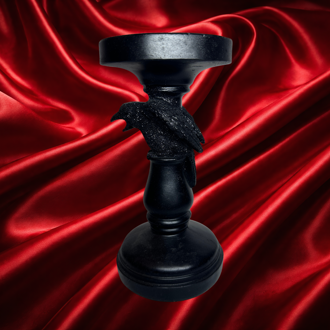 Sparkly Crow Black Candleholder