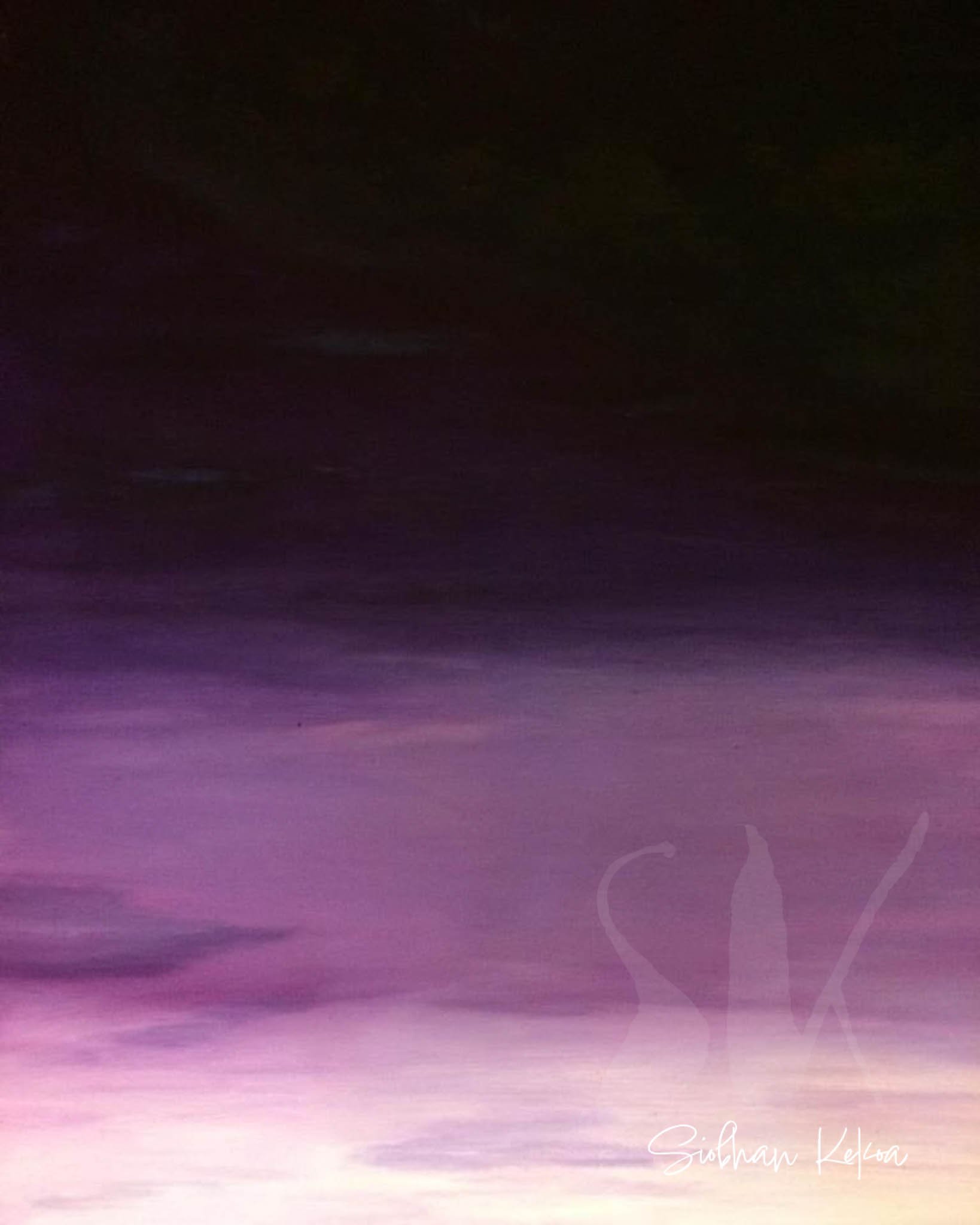 Original Oil Painting by Afro-Indigenous artist Siobhan Kekoa, WA. Photo depicts a segment of another painting with dark purple, maroon, pink, and white clouds. © 2019-2025 Ipseity Healing LLC