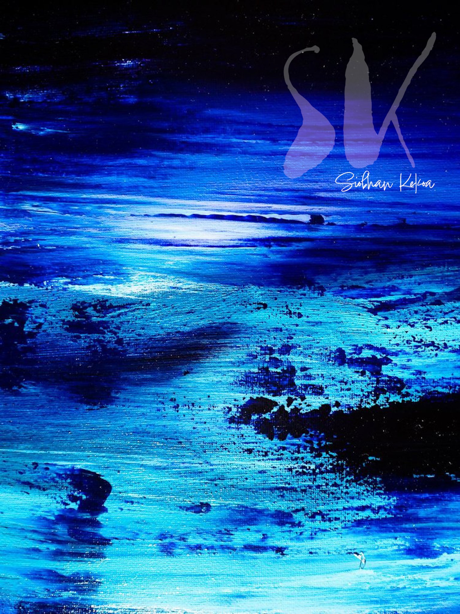 Palette knife painting of abstract inner ocean with dark and light black, teal, white, & blue paint. Original Painting by Afro-Native artist Siobhan Kekoa, Si'ahl (Seattle) WA. © 2018-2025 Ipseity Healing LLC