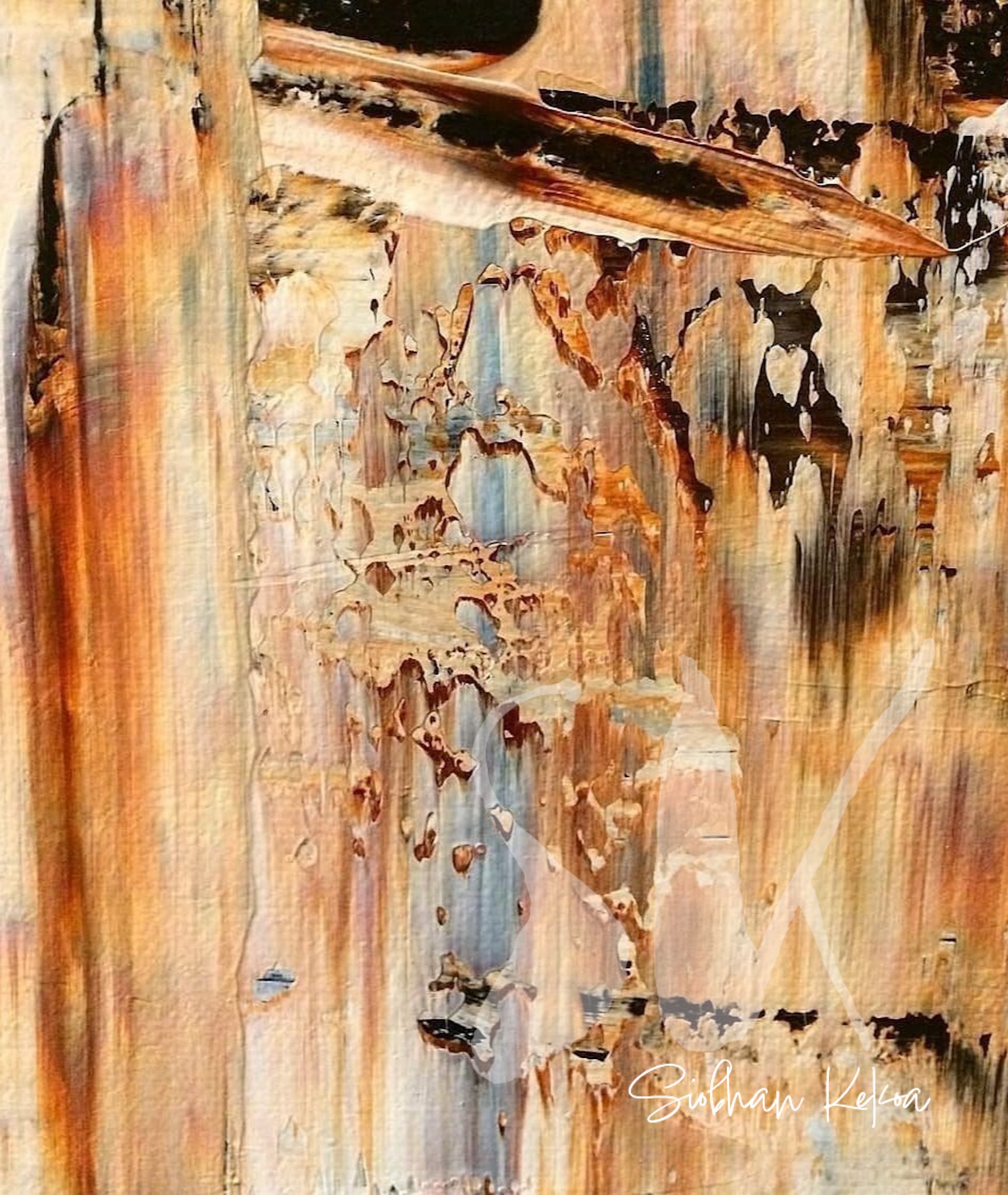Segment of Original Acrylic Painting Áwehsohs-nə̀pison ~ Bear Medicine, by Siobhan Kekoa, Si'ahl (Seattle) WA. Palette knife painting with tan, rust, black, and grey coloring. © 2018 Ipseity Healing LLC