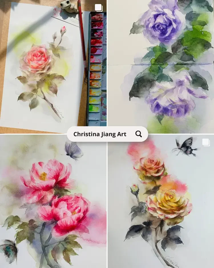 Christina Jiang Watercolour Course, Roses, Flowers, Floral Painting