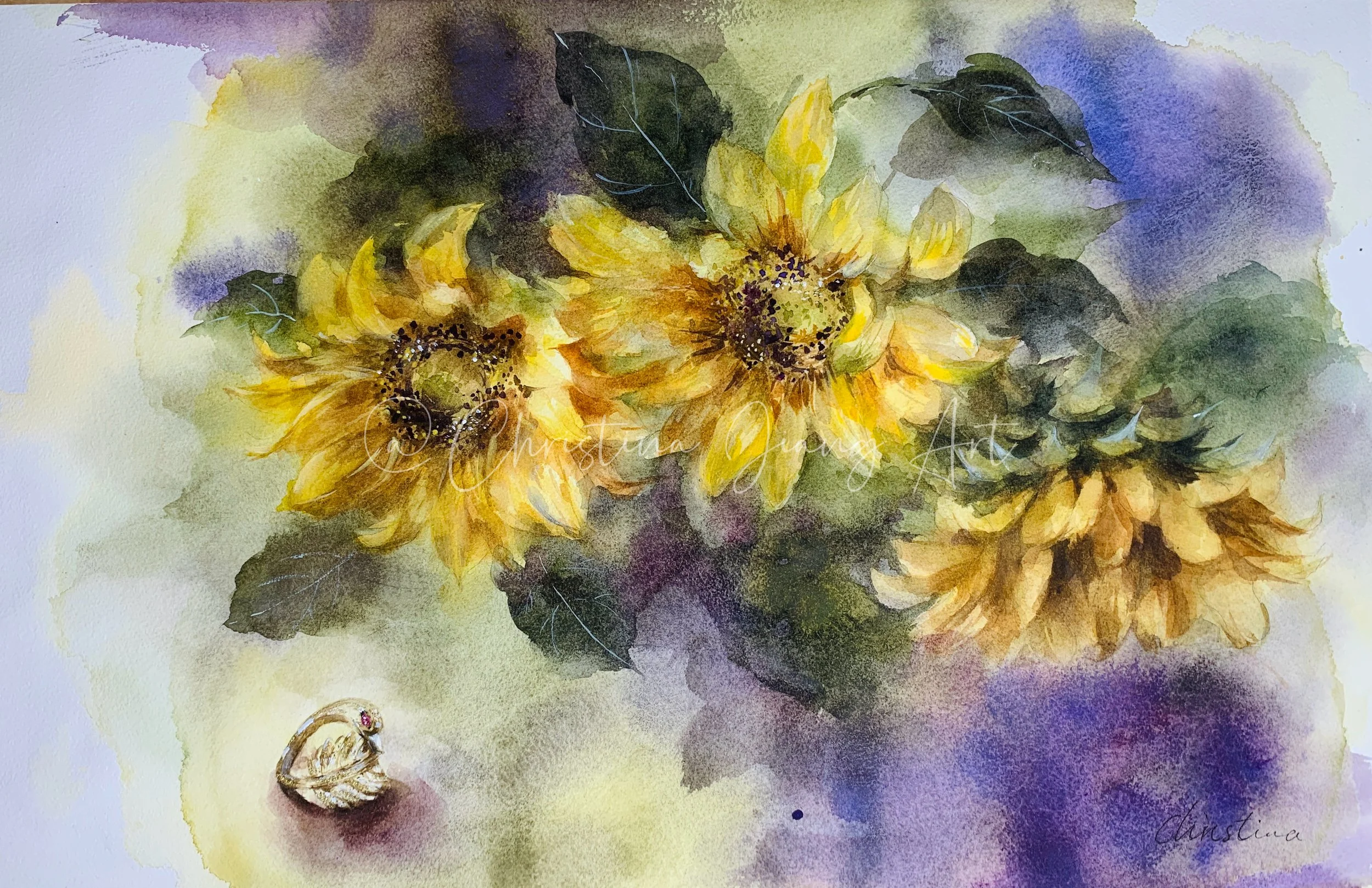 Sunflowers and Swan Ring