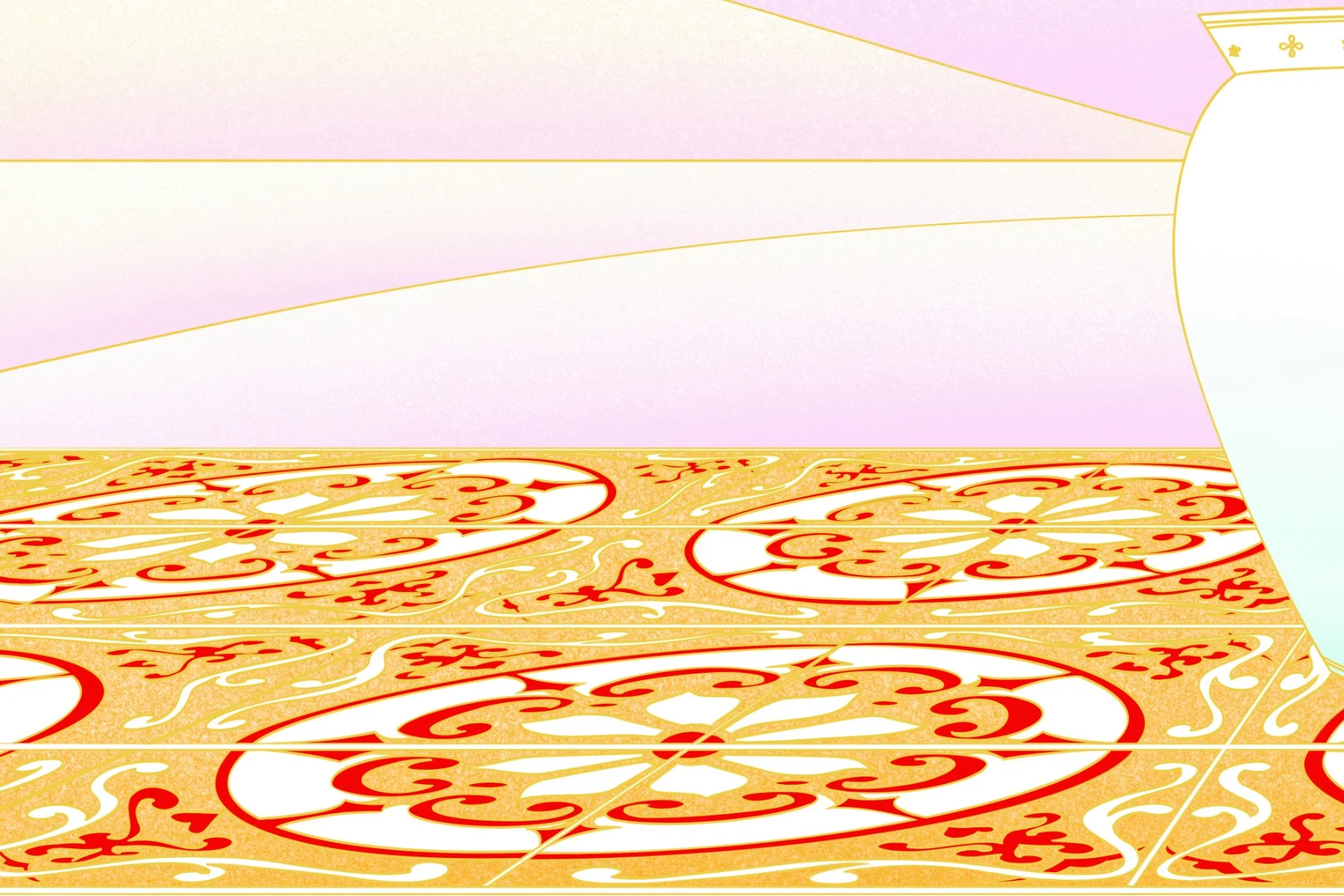 Close up detail of traditional Vietnamese yellow and red tiles