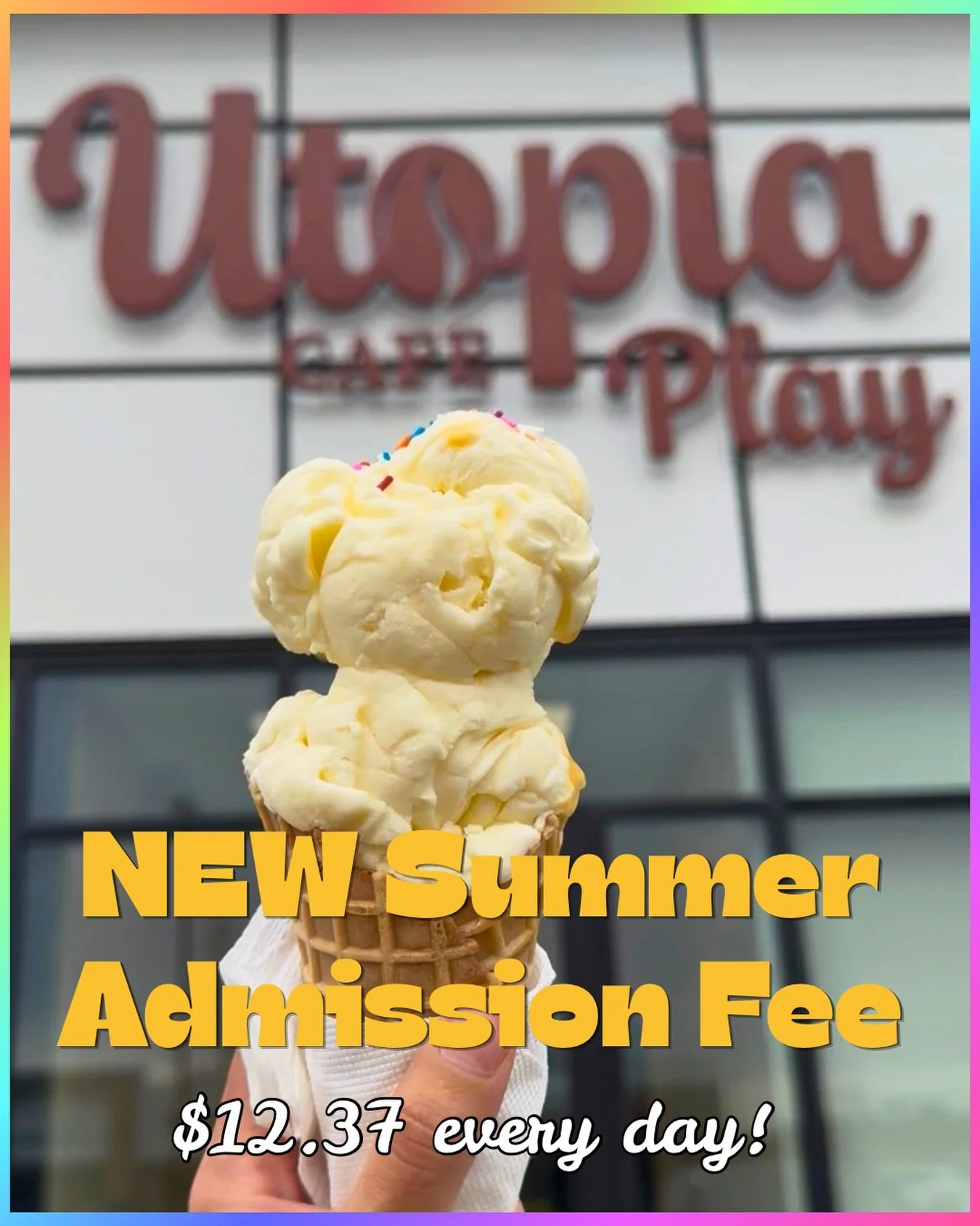 ☀️ SUMMER PLAYTIME JUST GOT SWEETER ☀️

Hot outside? Rainy? Windy? Smoky? We&rsquo;ve got you 😉

This summer, enjoy:
✨ $12.37 admission every day of the week (yes, weekends too)✨

Come cool off with indoor play, coffee dates, and delicious breakfast