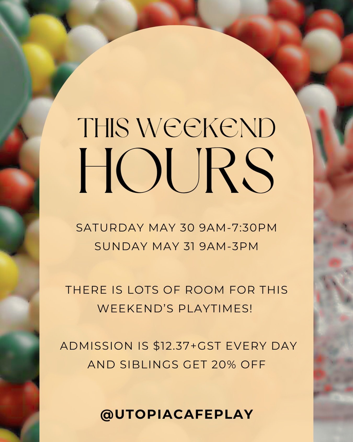 This weekend hours at Utopia Cafe &amp; Play