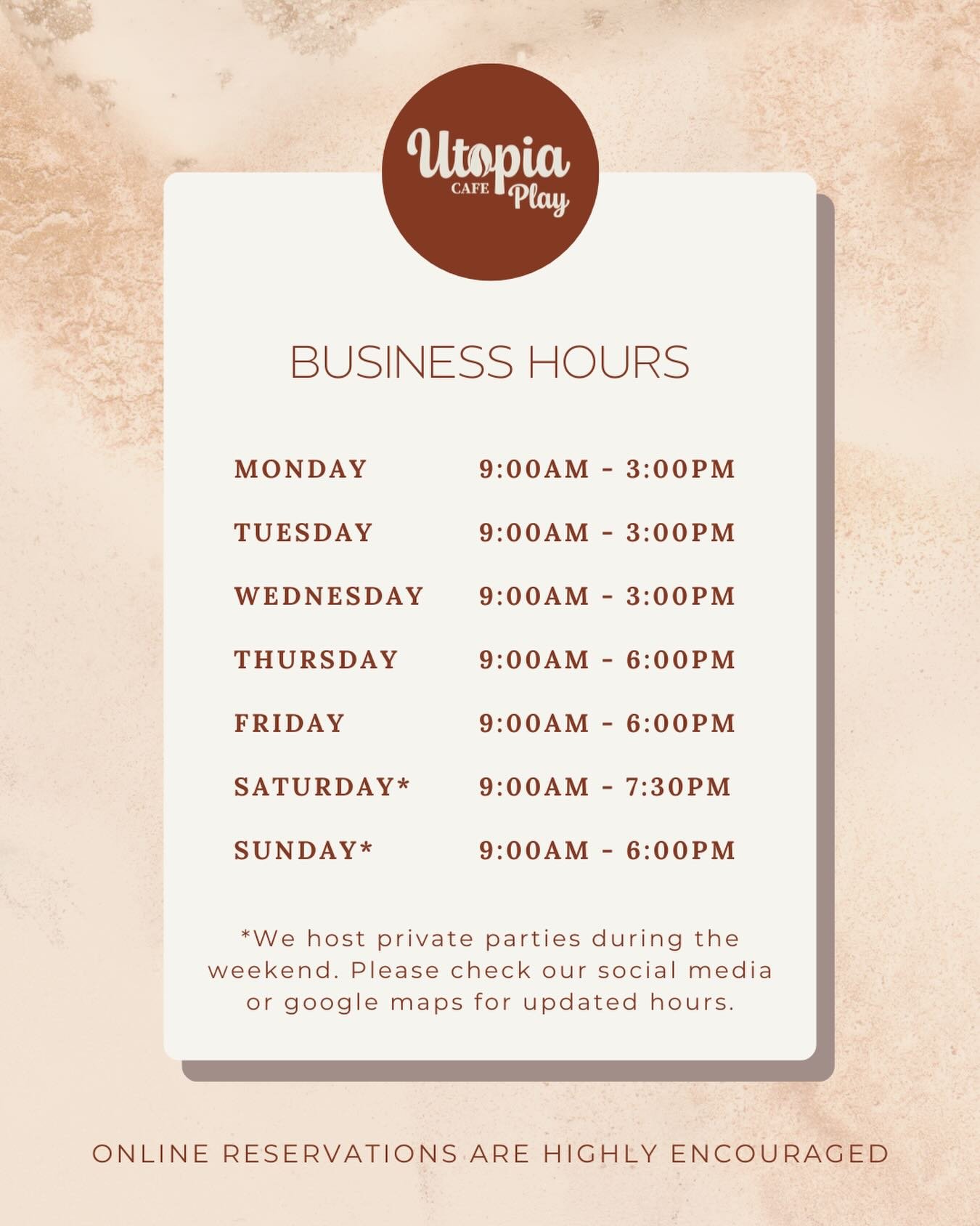 ☀️UPDATED SUMMER HOURS☀️

Online reservations are highly recommended! Use the link in our bio to grab your spot
