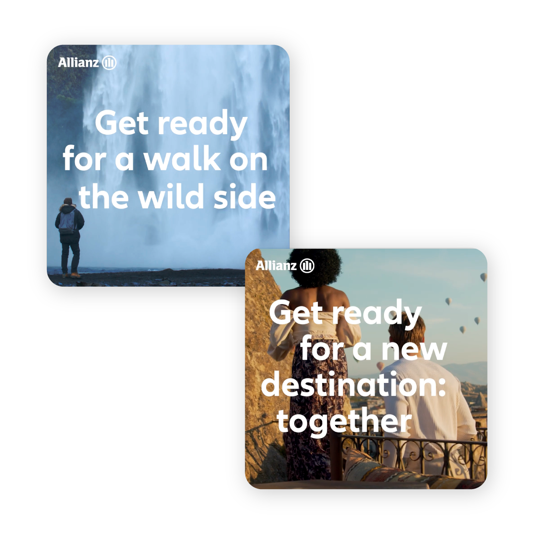 1:1 video thumbnails for allianz travel insurance