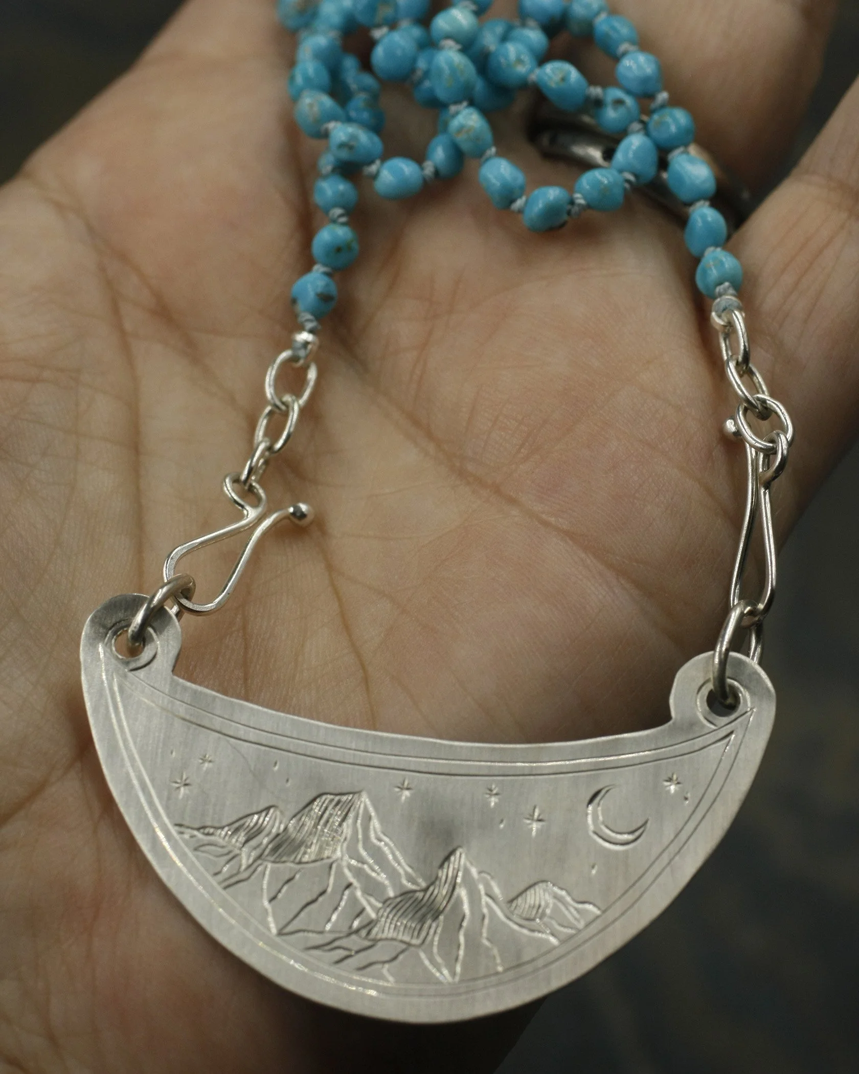 Gravée Mountain Night Moon Crescent Centerpiece on Turquoise 6.jpg
