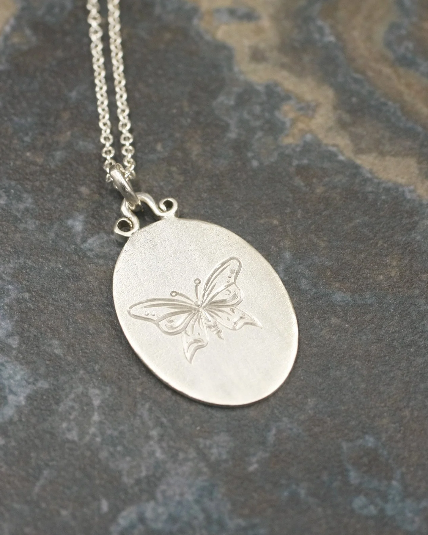 Gravée Linen Texture Butterfly with Crescent Moons Pendant 2.jpg