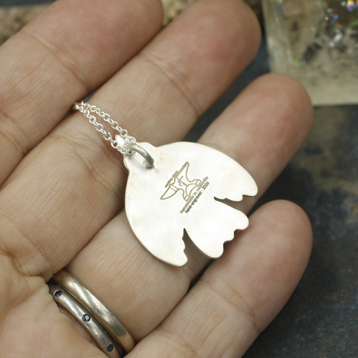 Gravée Flower Folk Bird Pendant Shimmer Edge Finish 5.jpg