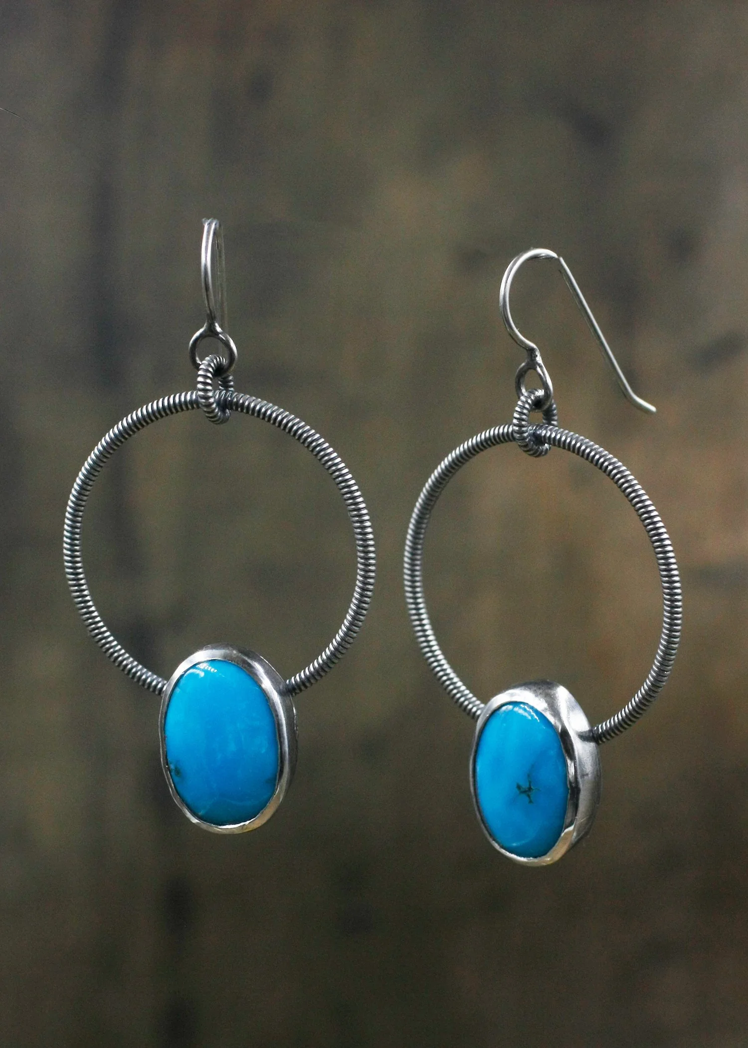 Strum Hoop Oval Turquoise Campitos Earrings.JPG