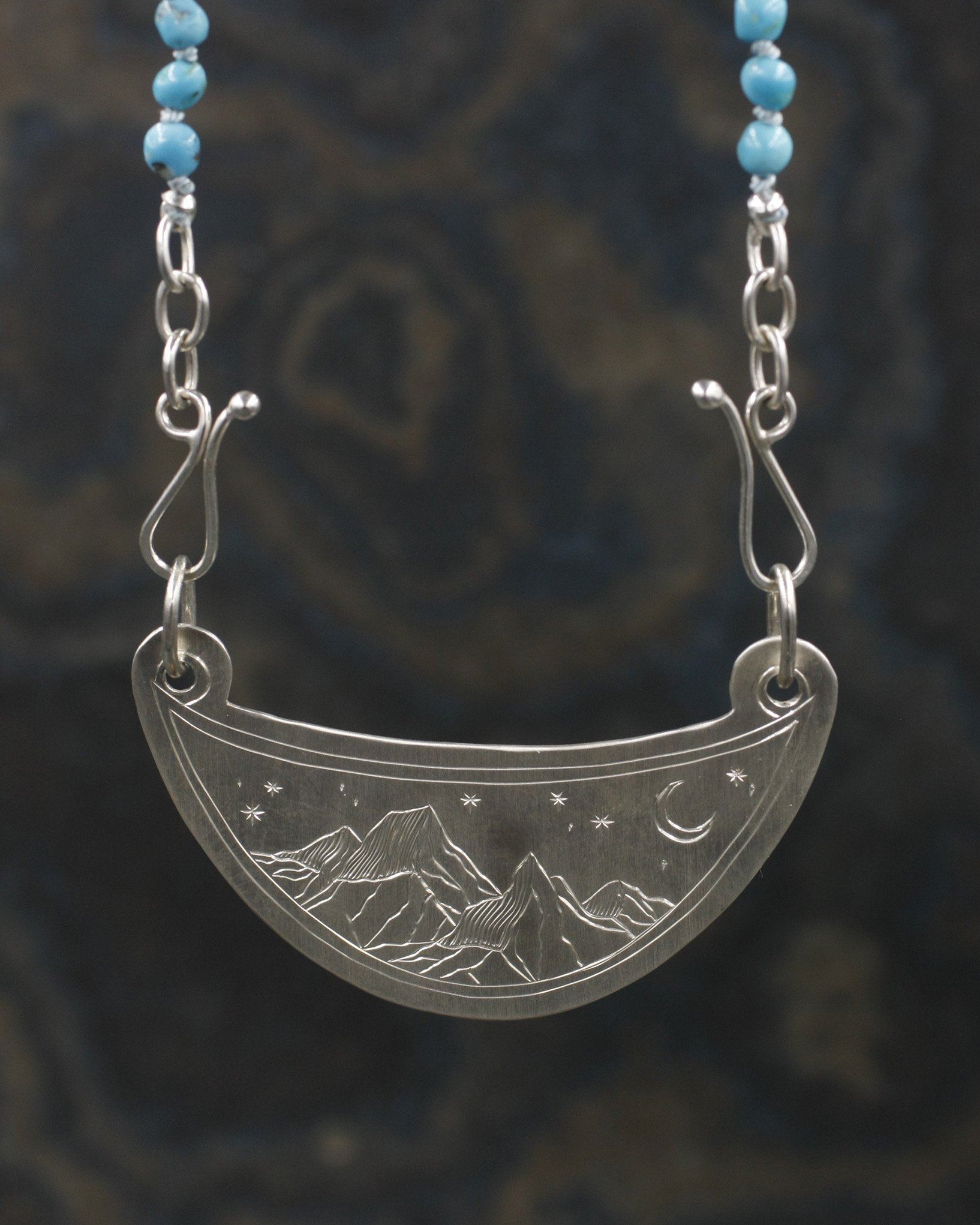 Gravée Mountain Night Moon Crescent Centerpiece on Turquoise 7.jpg