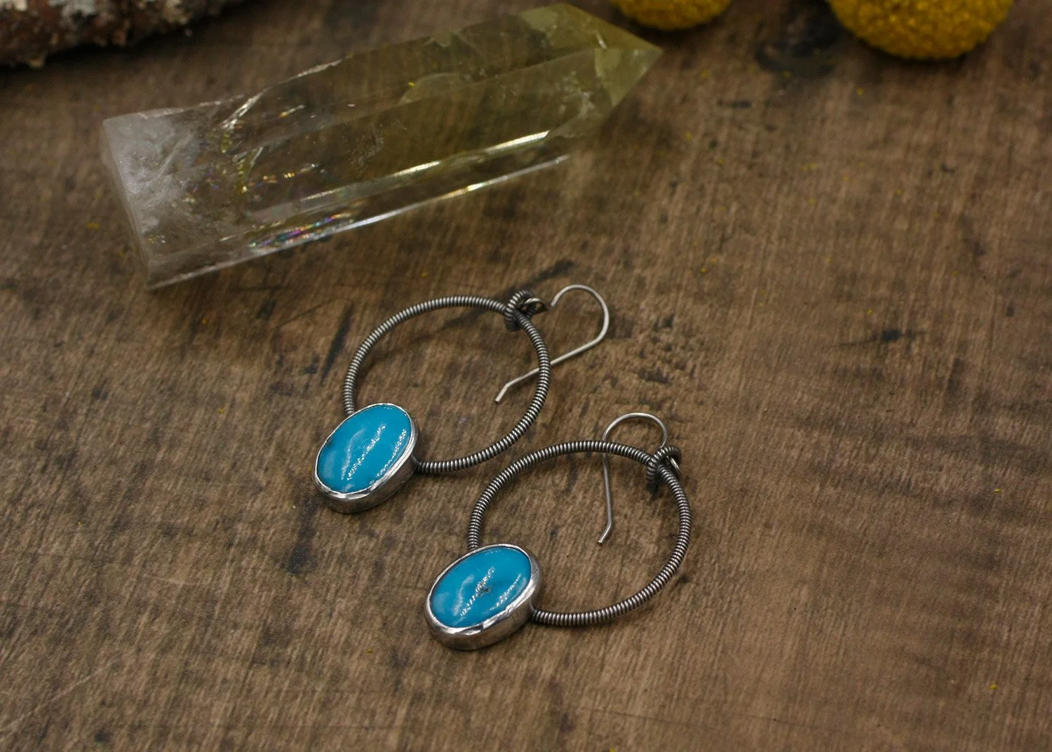 Strum Hoop Oval Turquoise Campitos Earrings 2.JPG