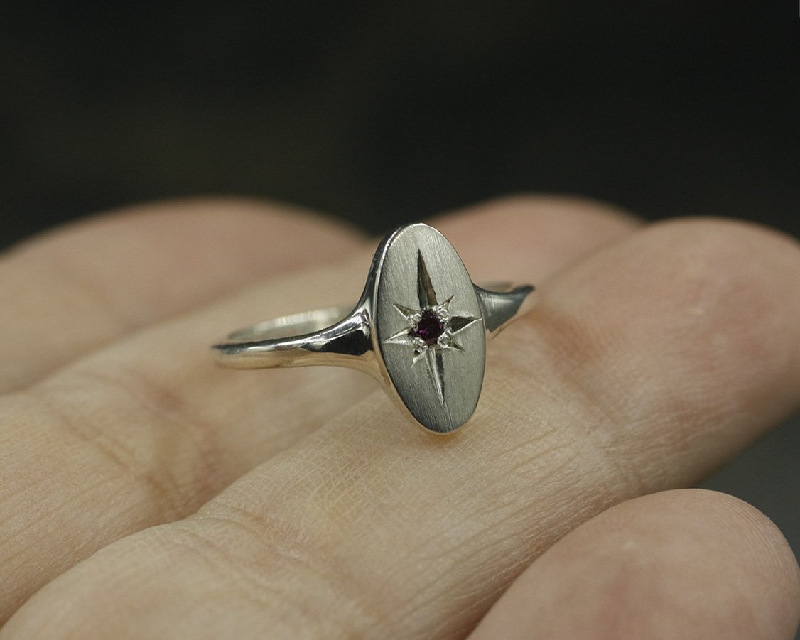 Oval Little Signet Purple Diamond Star Ring 2.jpg
