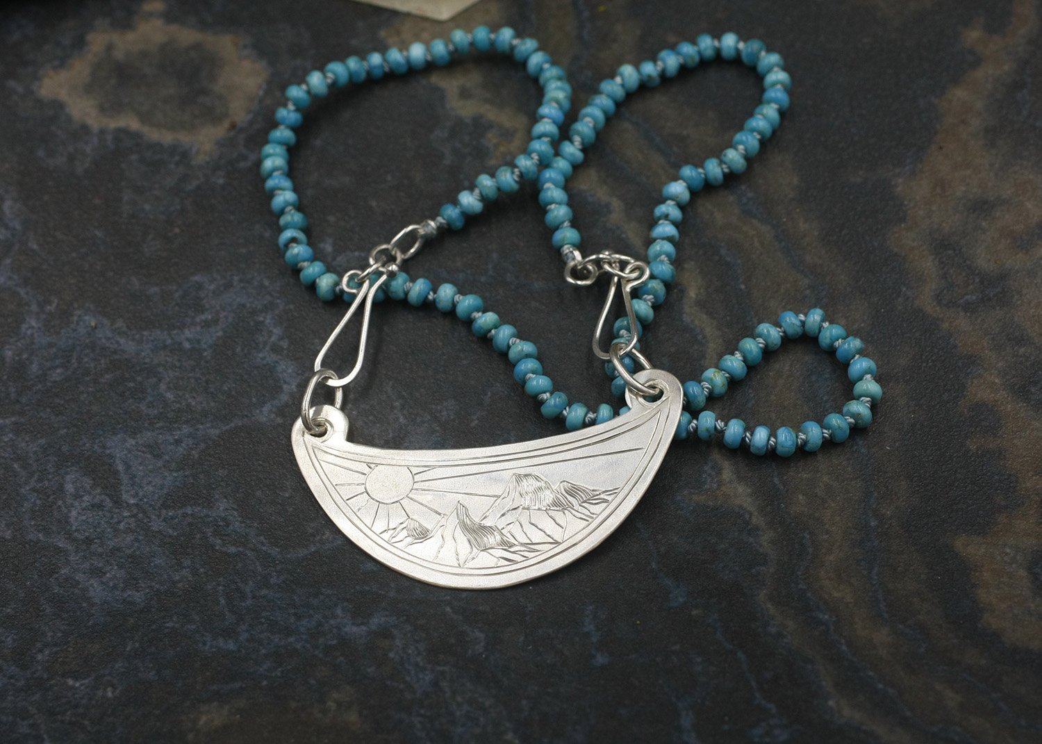 Gravée Mountain Sunrise Crescent Centerpiece on Turquoise 2.jpg