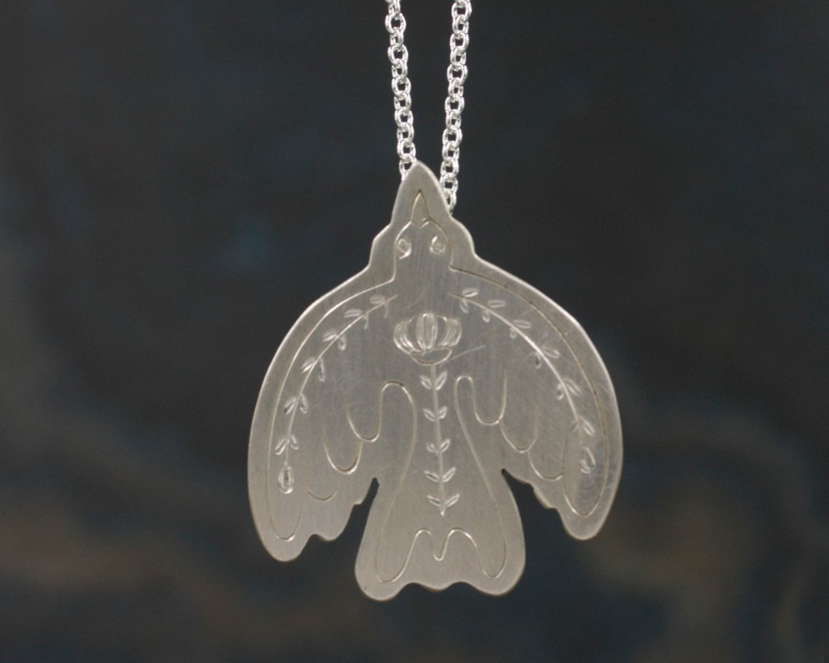 Gravée Flower Folk Bird Pendant Satin Finish.jpg