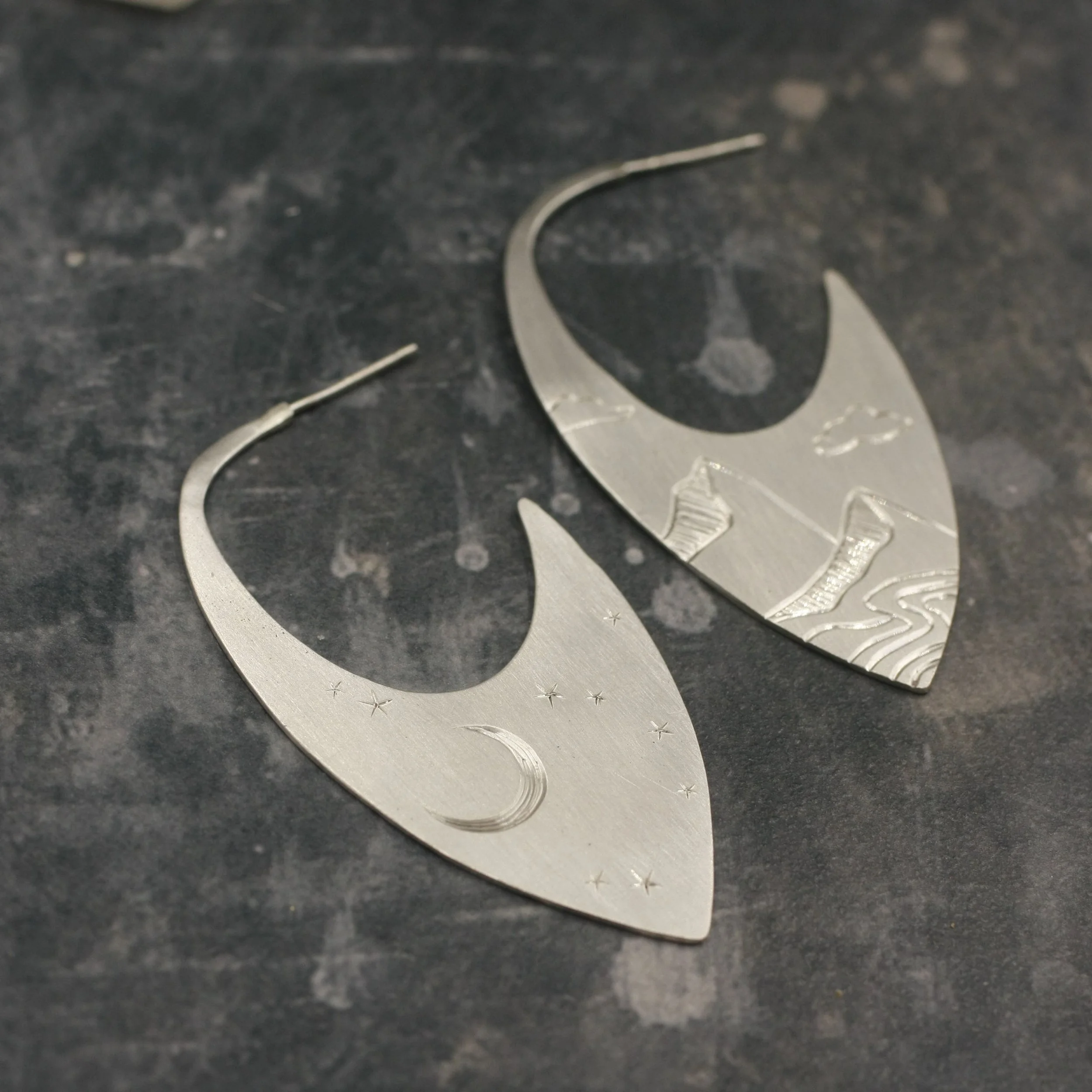 Gravée Blade Hoop Mountains and Moon V Point  Earrings.jpg