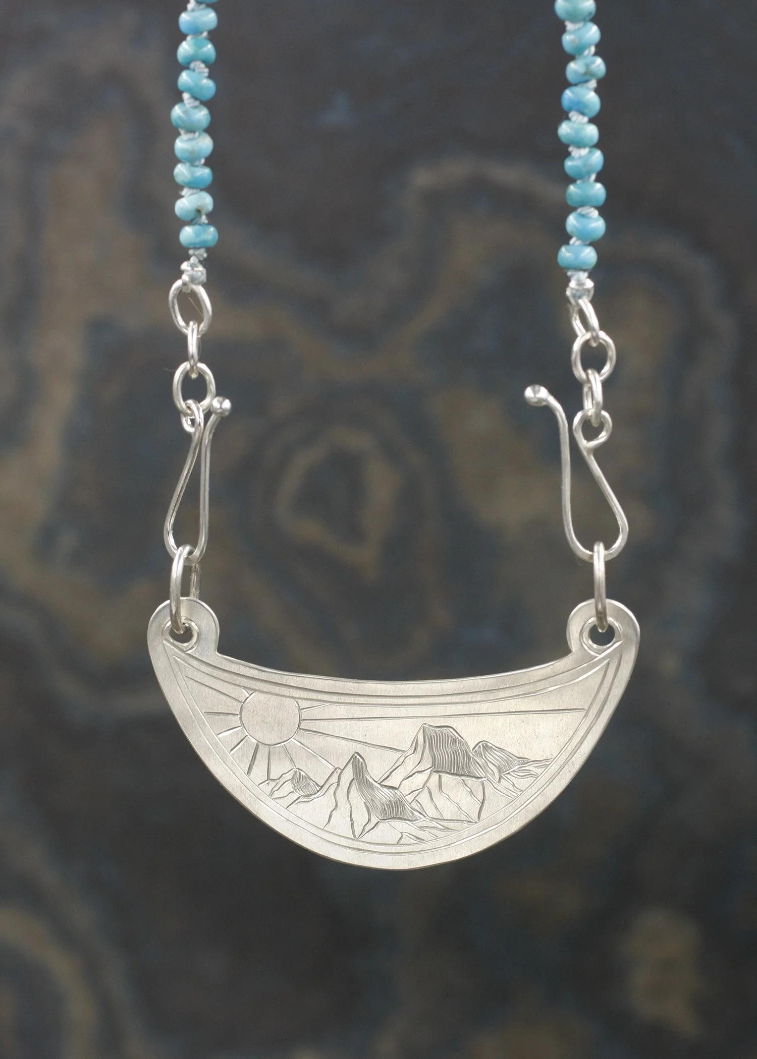 Gravée Mountain Sunrise Crescent Centerpiece on Turquoise 5.jpg