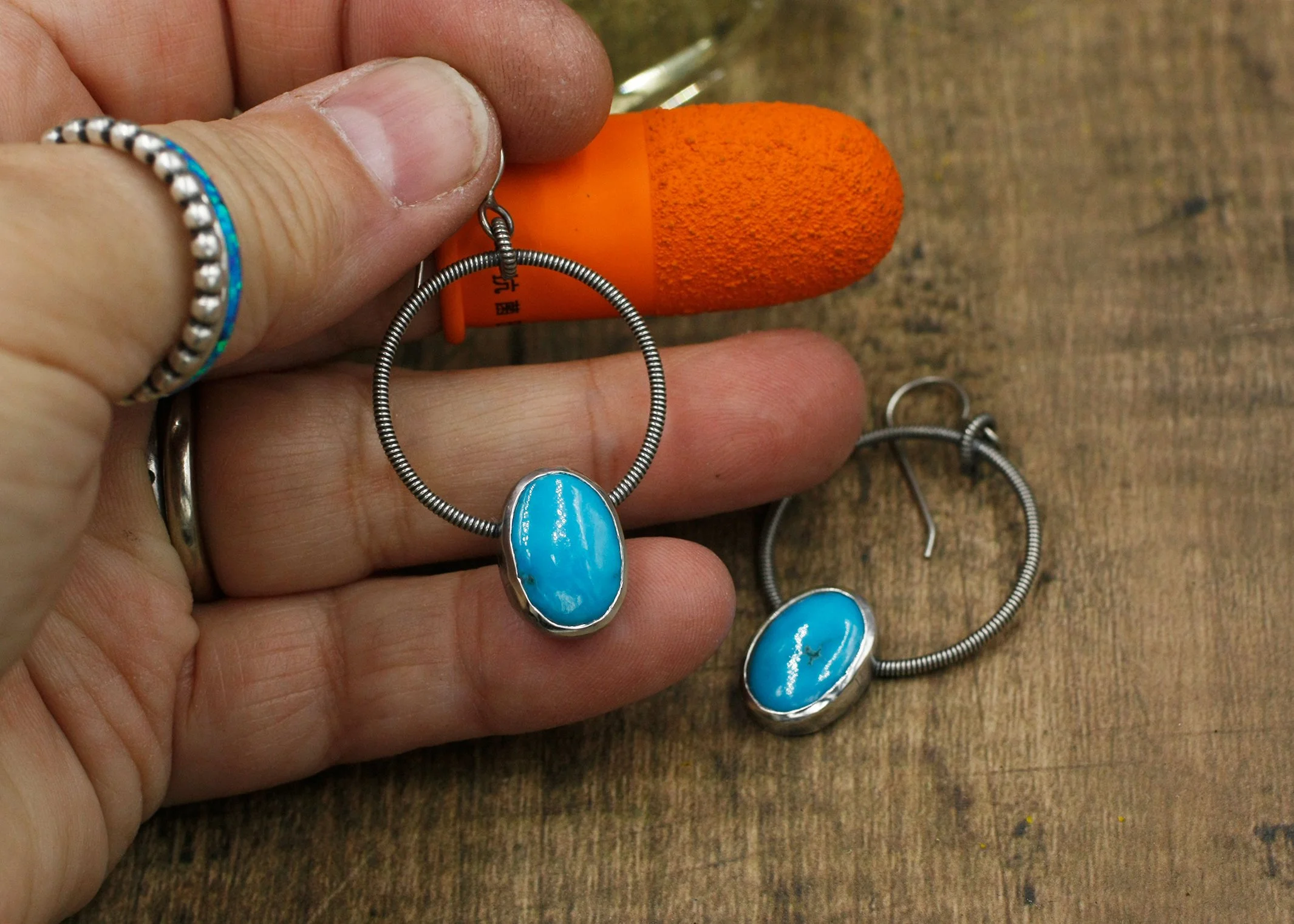Strum Hoop Oval Turquoise Campitos Earrings 1.JPG