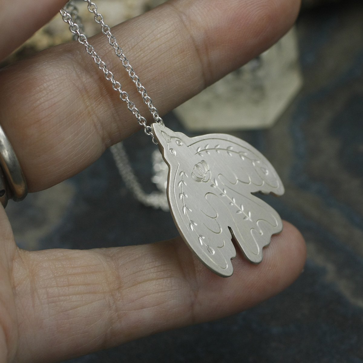 Gravée Flower Folk Bird Pendant Satin Finish 3.jpg