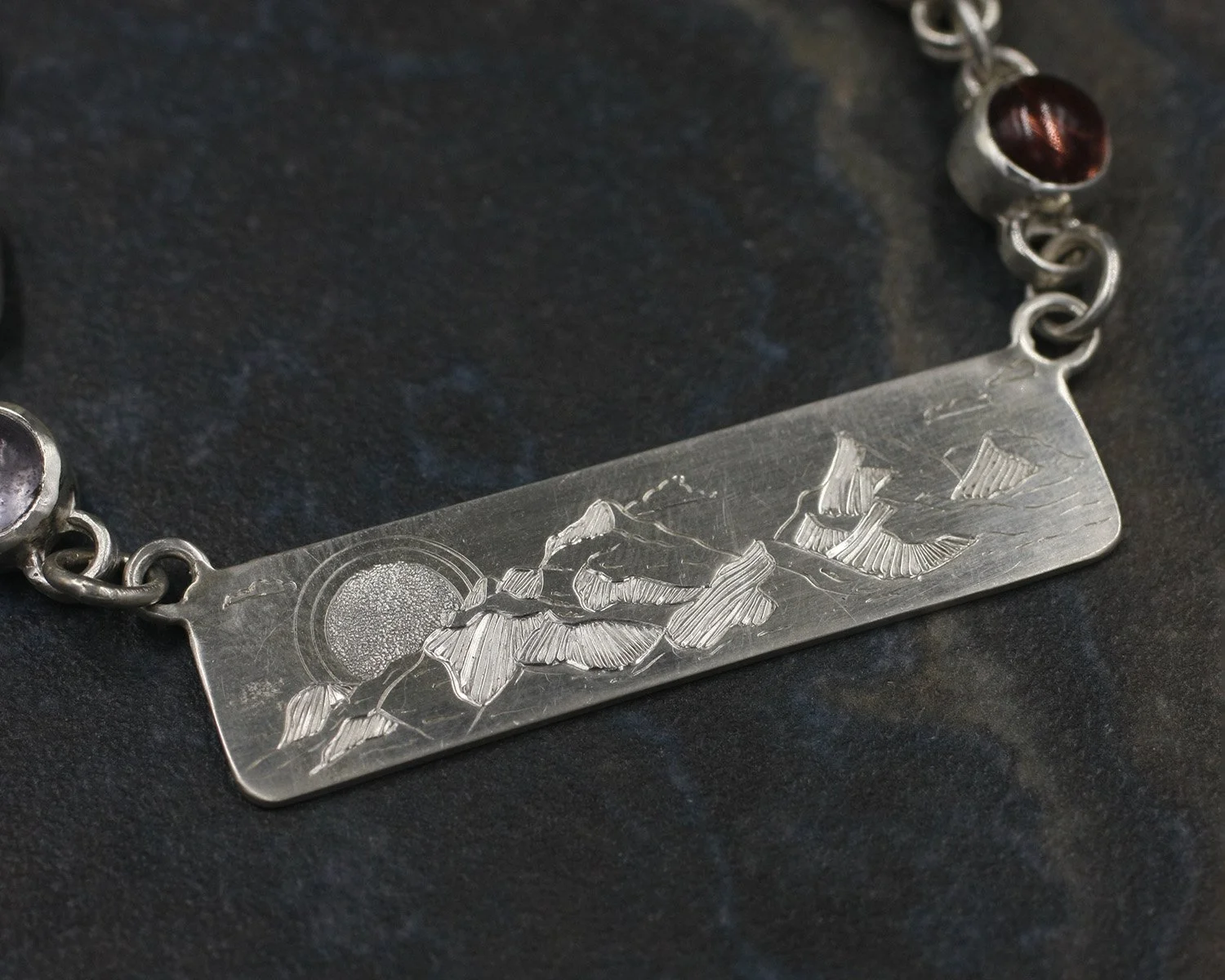 Mountains and Sun Cloud Bar with Mixed Gemstones Necklace 2.jpg