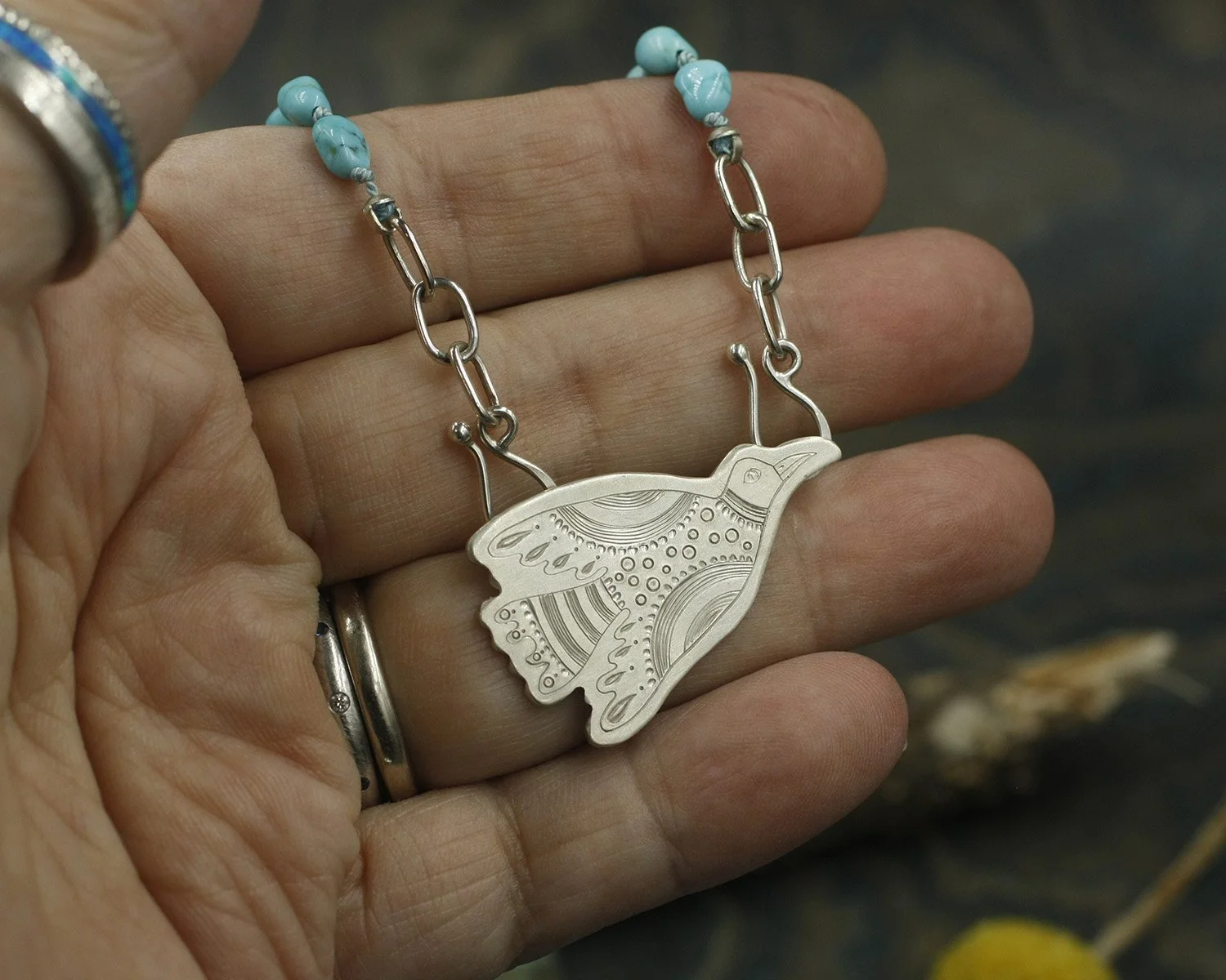 Folk Art Dotty Bird Centerpiece on Turquoise 2.jpg