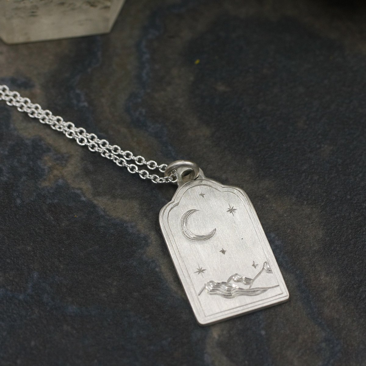 Gravée Portal Mountains and Crescent Moon Star Sky Pendant.jpg